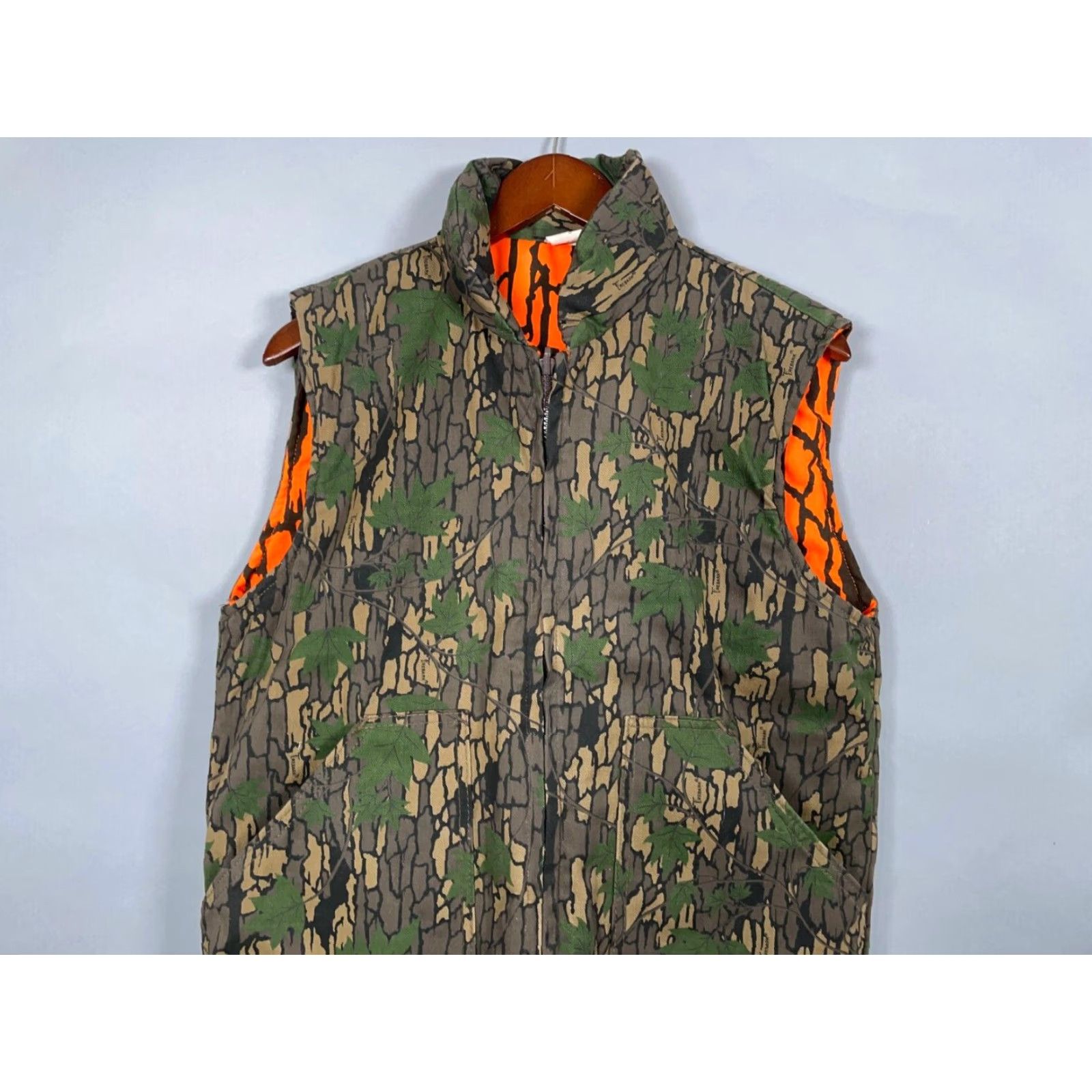 Vintage VTG Pella Reversible Camouflage Vest Zip Up Green Medium Trebark Blaze Orange Size 40R - 3 Thumbnail