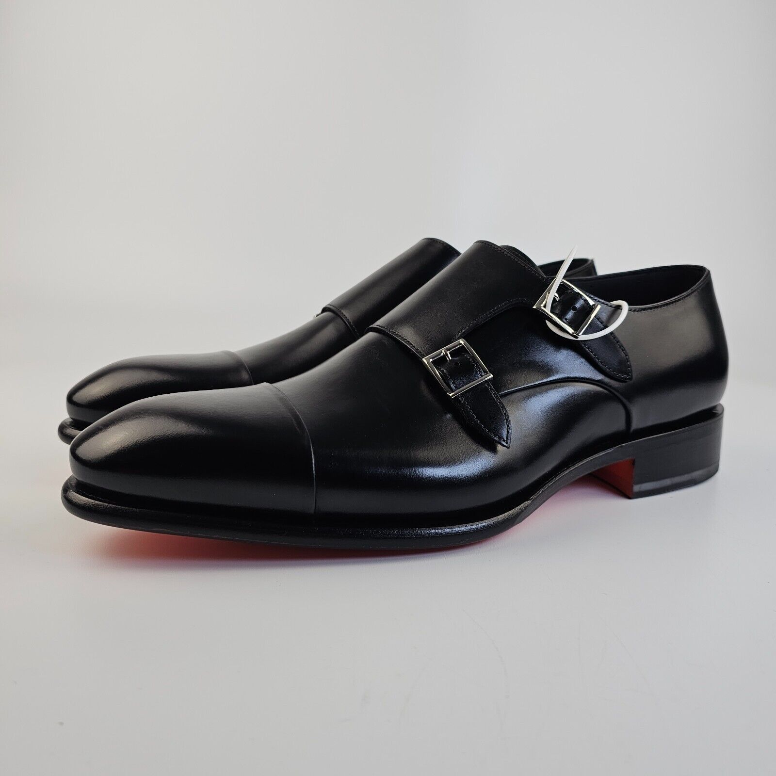 Santoni Back Polished Leather Double Buckle Shoe New