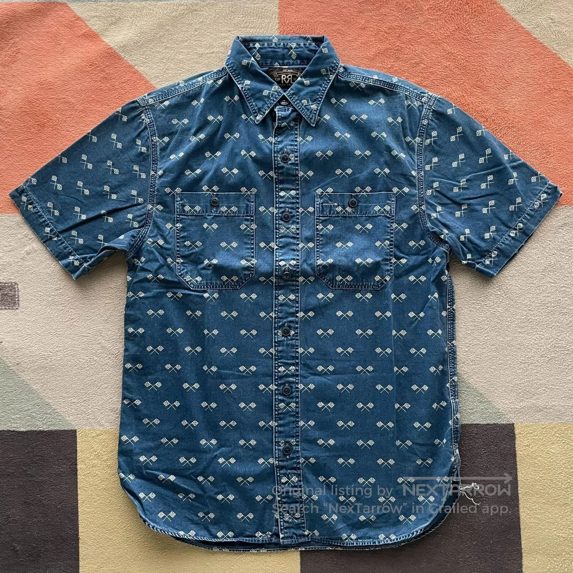 RRL Ralph Lauren RRL PLAID-PRINT JERSEY POPOVER WORKSHIRT NAVY
