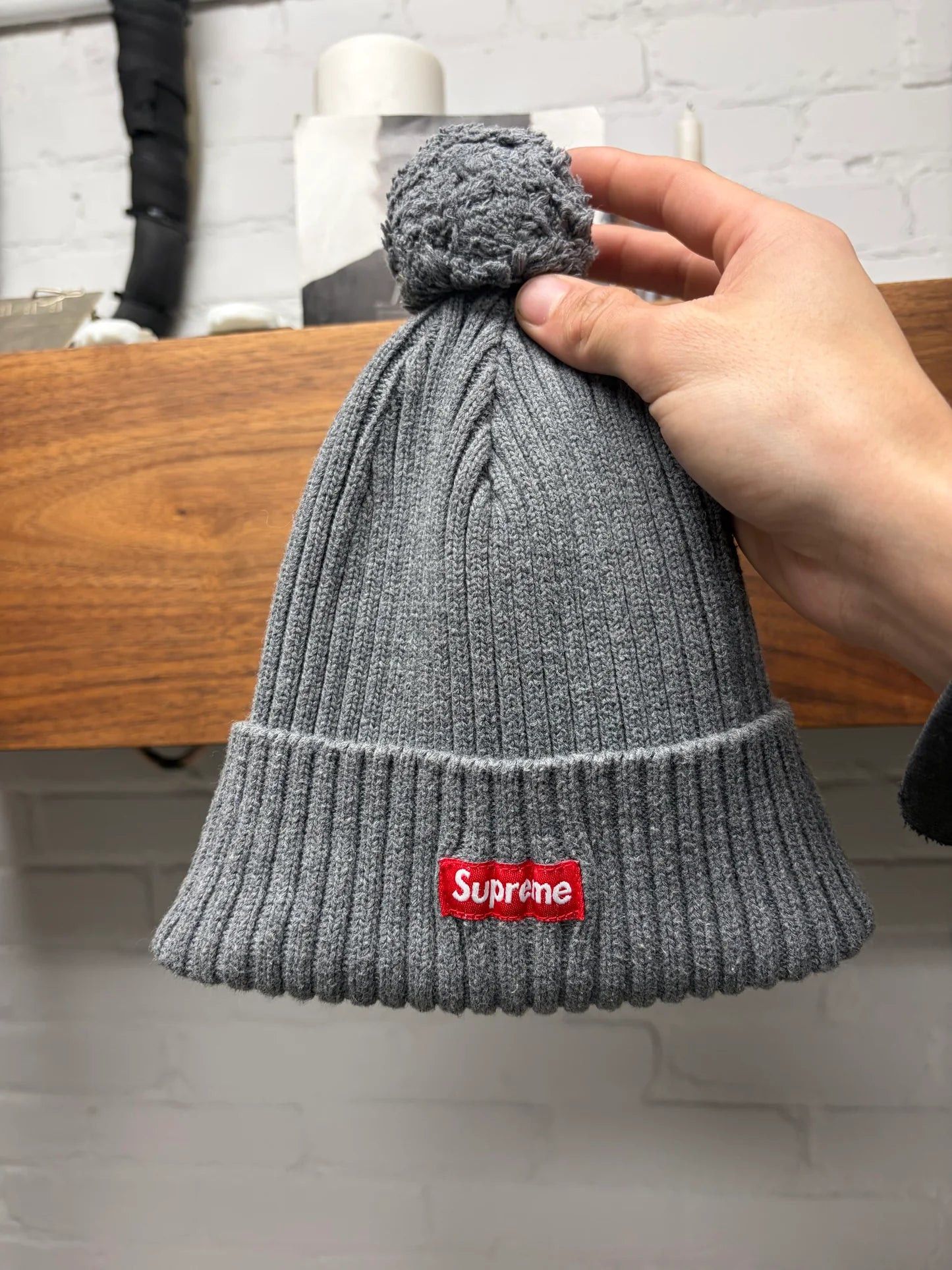 Supreme AW2013 Supreme Grey Box Logo Pom Pom Beanie Size ONE SIZE - 1 Thumbnail