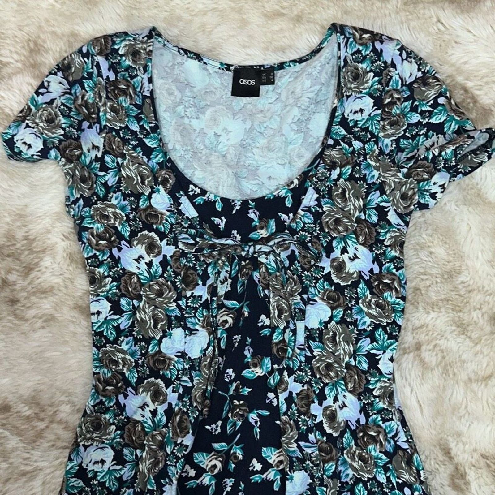 Asos ASOS Blue Cool Tone Floral Skater A-Line Dress | Sz 4 Size S / US 4 / IT 40 - 5 Thumbnail