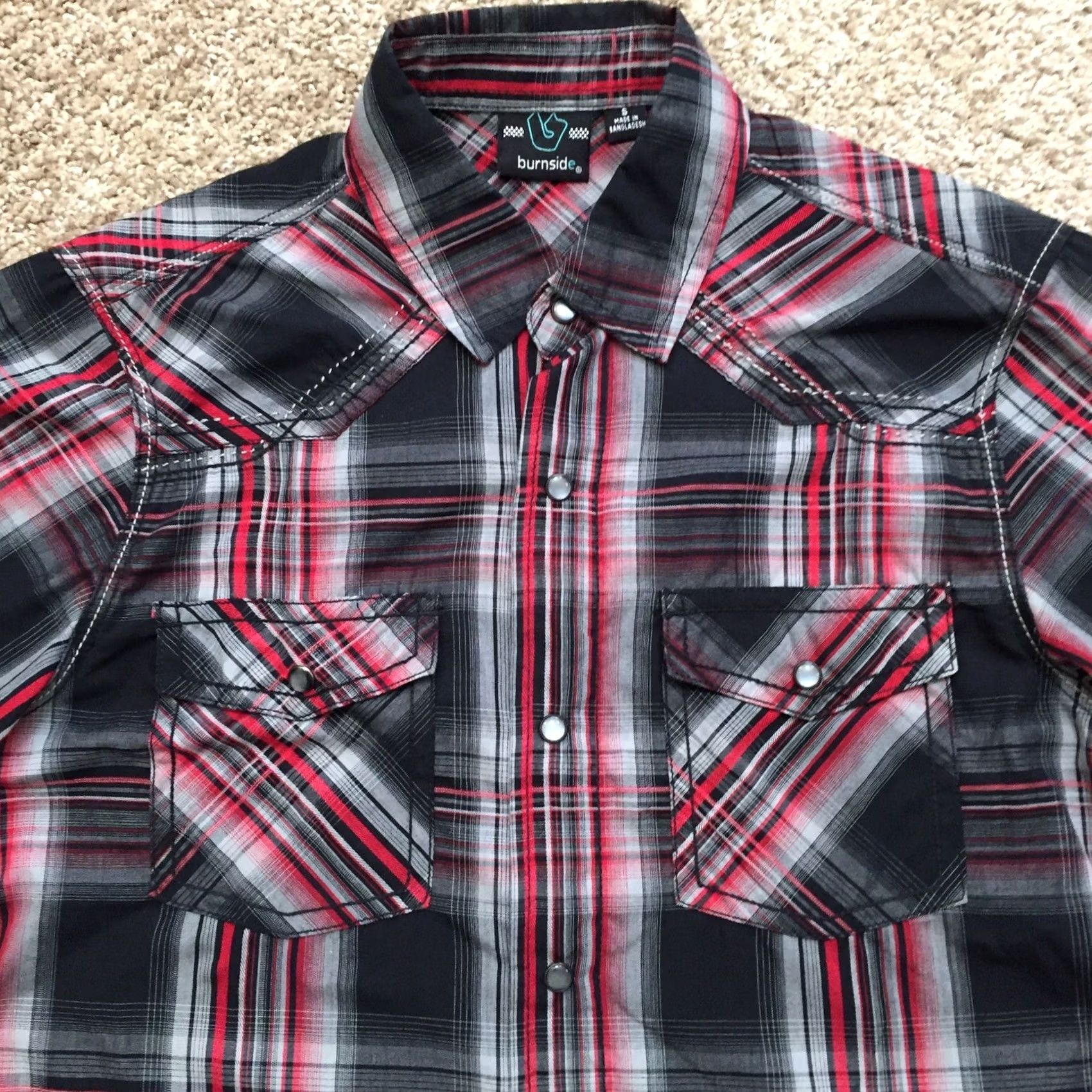 Burnside Burnside Shirt Mens S Black Red Plaid Short Sleeve Snap Western Button-Up Collared Casual Burnside Mens S Black Red Plaid Western Shirt Size US S / EU 44-46 / 1 - 3 Thumbnail