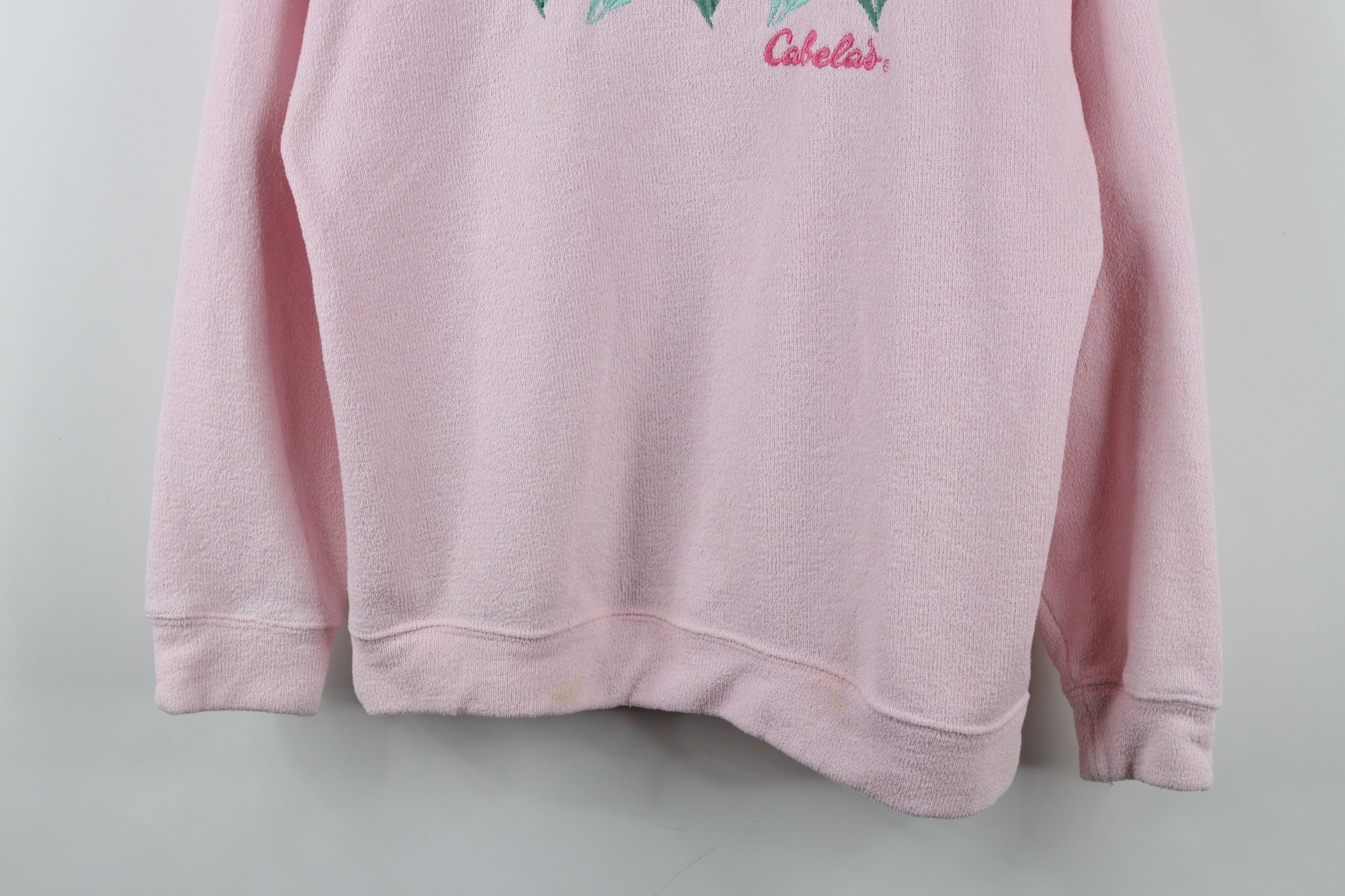 Cabelas × Vintage Vintage 90s Cabelas Flowers Terry Cloth Sweatshirt Pink Size M / US 6-8 / IT 42-44 - 3 Thumbnail