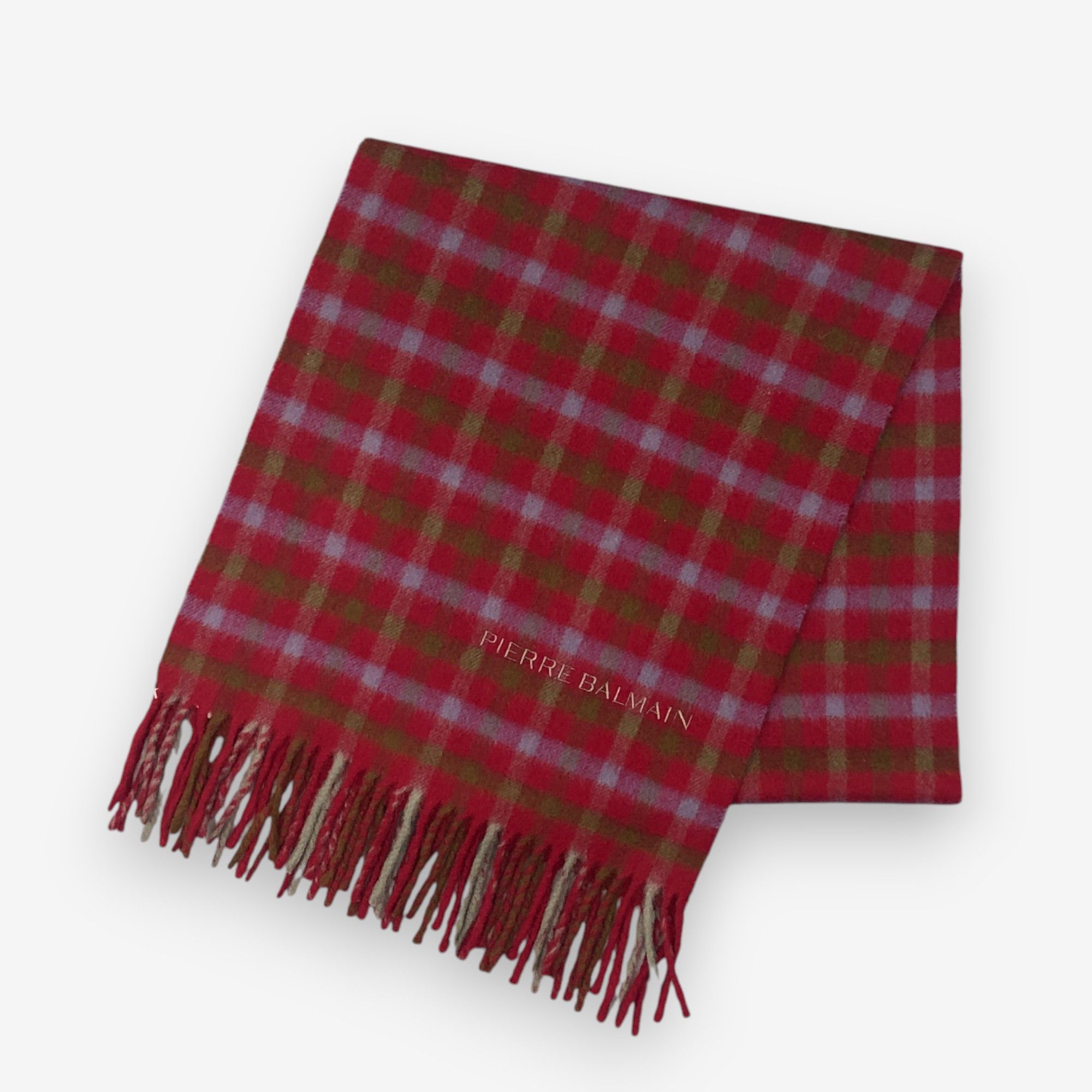 Japanese Brand Vintage Pierre Balmain Scarf Muffler Wool Plaid Scarves Size ONE SIZE - 3 Thumbnail