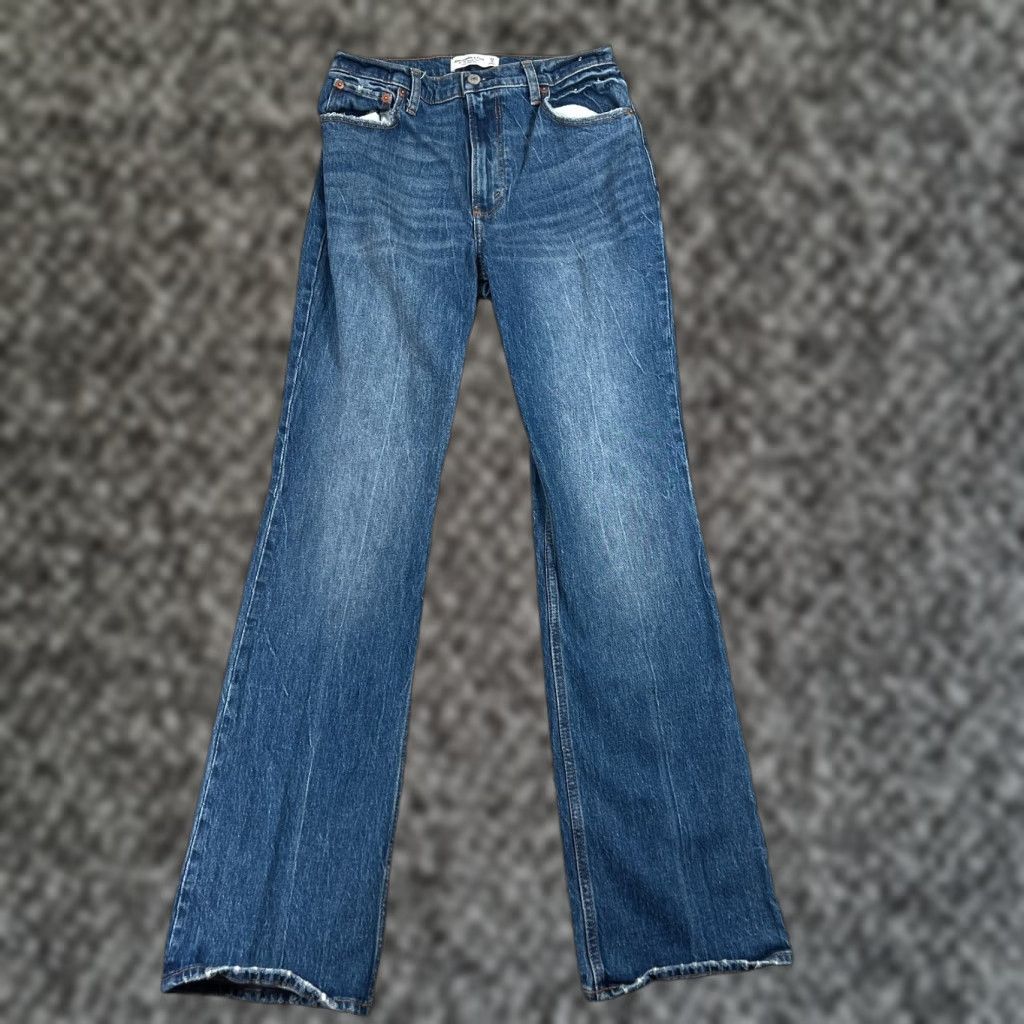 Abercrombie & Fitch Abercrombie & Fitch Jeans Womens 8 70s Vintage Flare Ultra High Rise Blue Denim Baggy Bohemian Hippie Preppy Outdoor Mens Womens Girls Size 29" - 1 Thumbnail