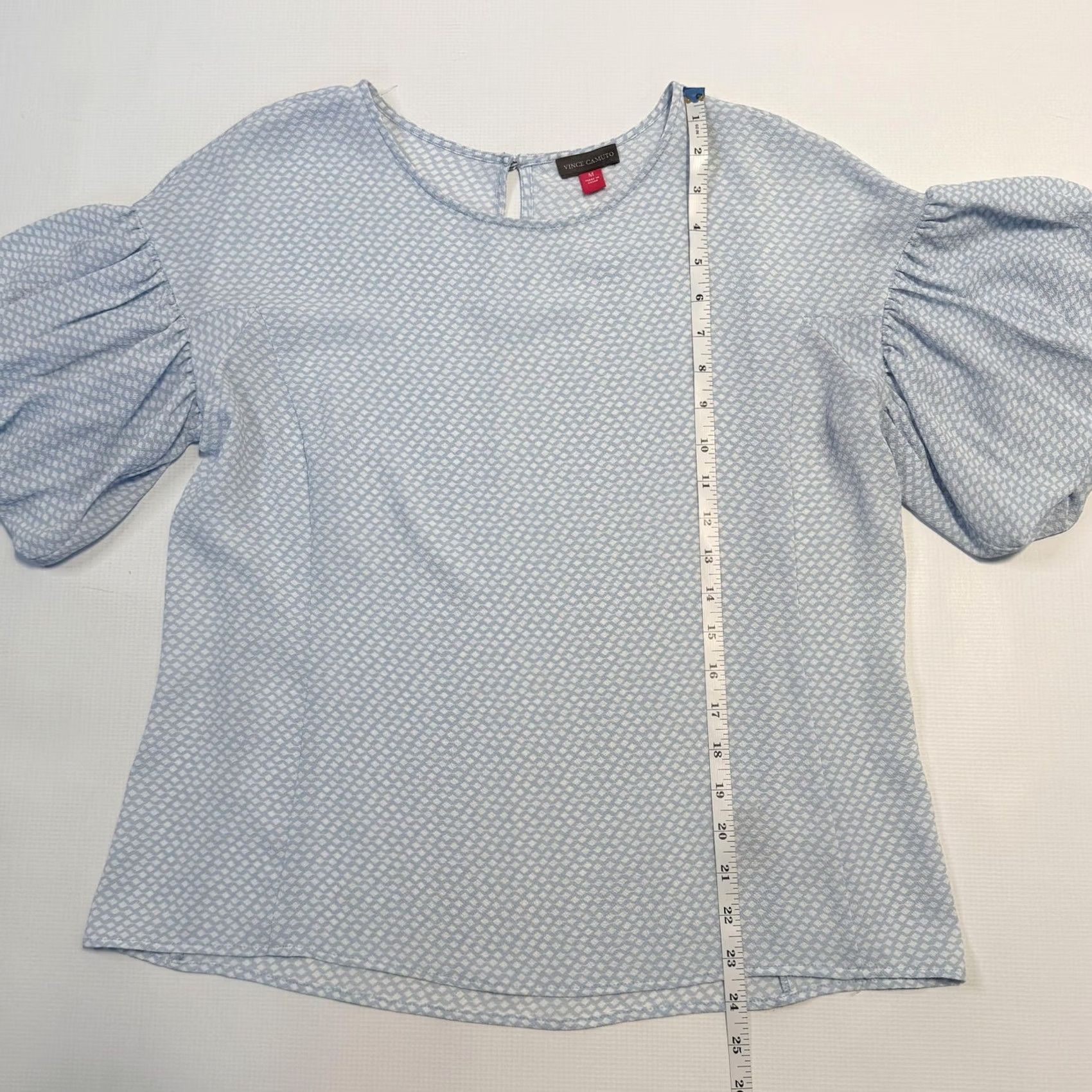 Vince Camuto Vince Camuto Blouse Womens Medium Blue Geometric Puff Sleeve Top Size M / US 6-8 / IT 42-44 - 5 Thumbnail