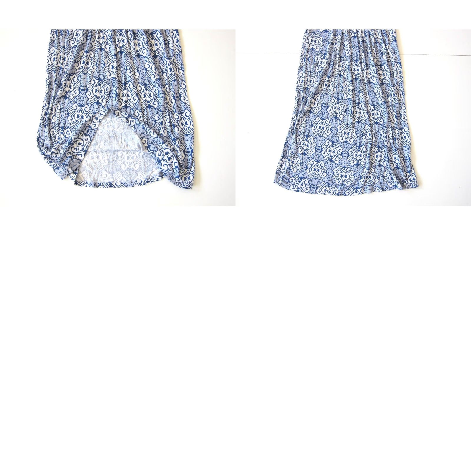 Vintage Nostalgia Blue White Paisley Floral Rayon Stretch Short Sleeve V-Neck Dress M Size 32" / US 10 / IT 46 - 8 Thumbnail