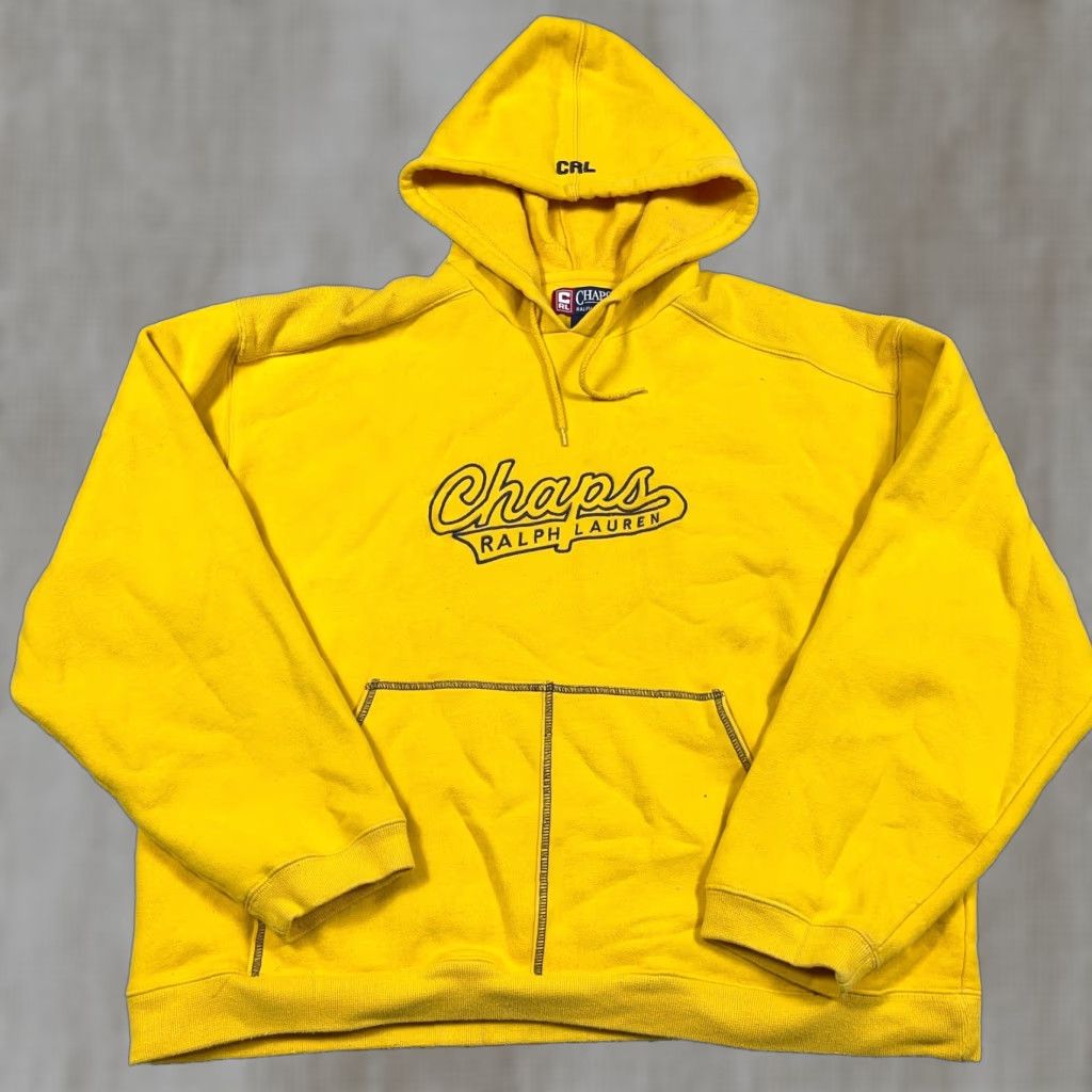 Chaps VINTAGE Chaps Ralph Lauren Hoodie Men XL Yellow Sweatshirt Script Spell Out Y2K Size US XL / EU 56 / 4 - 1 Thumbnail
