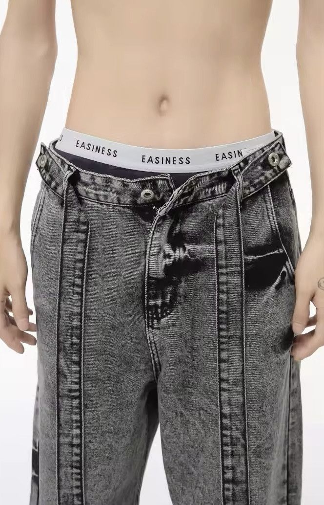 Japanese Brand × Jean Fashionstyle Contrast Color Lace-up Jean Size US 33 - 4 Thumbnail