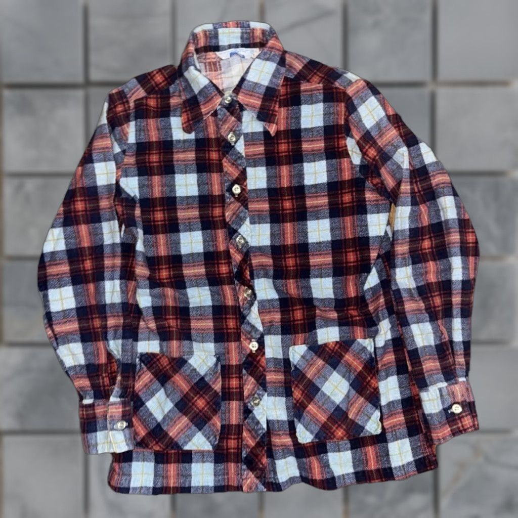 Sears VINTAGE Sears Shirt Womens 14 Plaid Flannel Made in USA Blue Red 1970s Western Size XL / US 12-14 / IT 48-50 - 1 Thumbnail