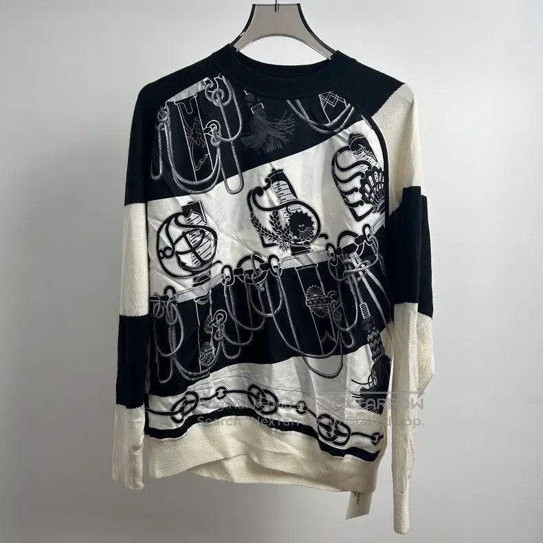 Hermes Hermes Black and White Printed Knitted Knit Top Size XXS / US 00 / IT 34 - 1 Thumbnail