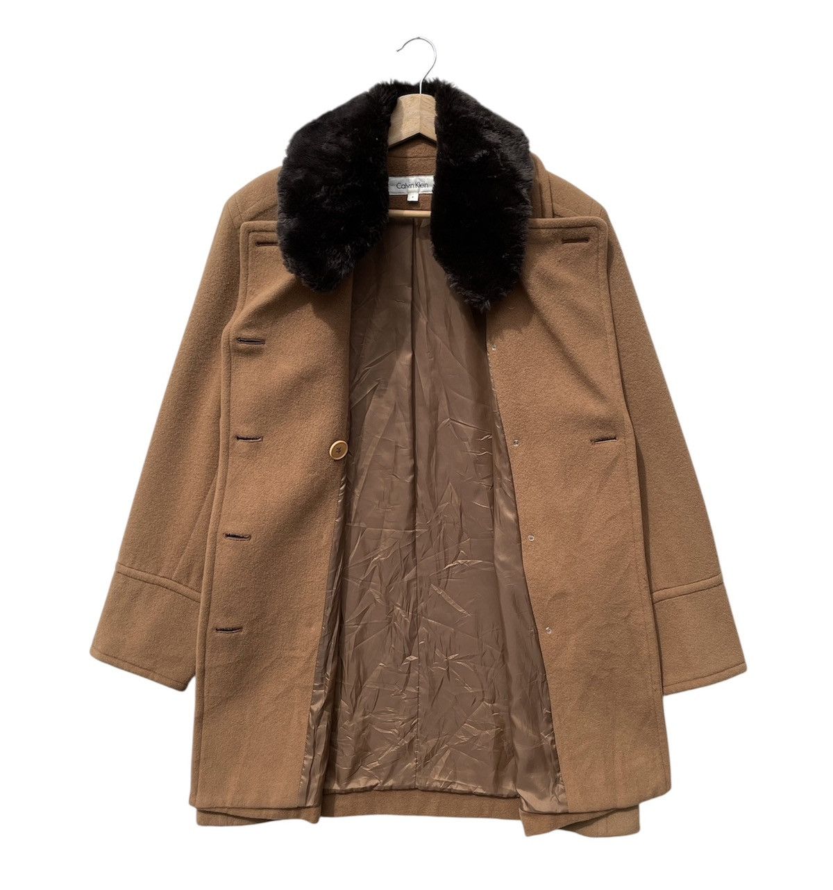 RARE🔥 Brown Calvin Klein Wool Peacoat With Faux Fur Collar