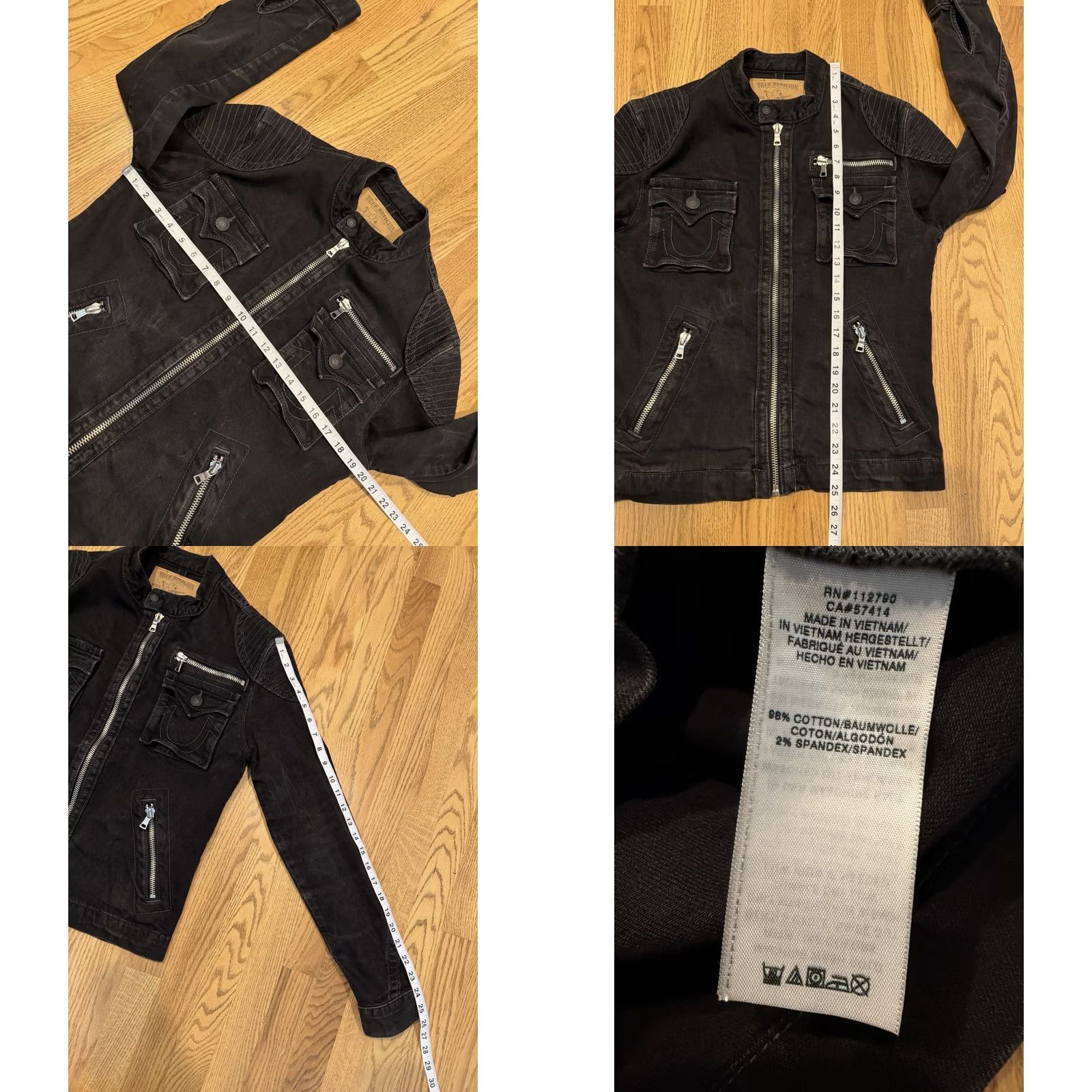 True Religion VINTAGE True Religion Moto Jacket Mens S Black Denim Motorcycle Biker Zip Pockets Size US S / EU 44-46 / 1 - 8 Thumbnail