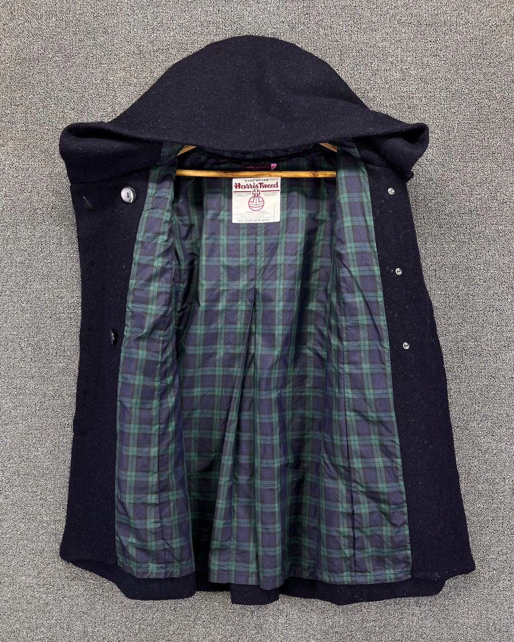 Harris Tweed Rare Hooded Button Up Wool Jacket