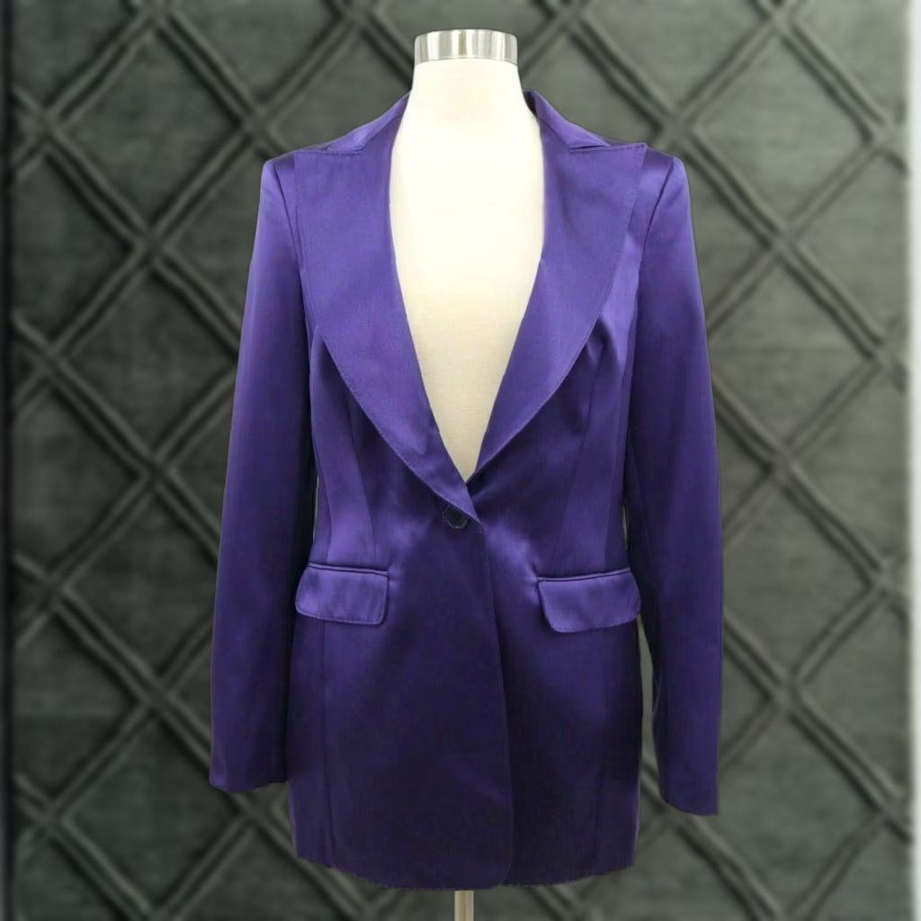 Rena Lange Purple Silk Stretch Blazer Jacket Womens Size 6 Shiny Evening Party