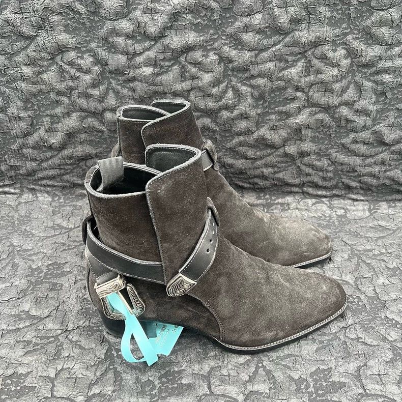 Yves Saint Laurent saint Laurent Black high-set suede lock mid-heel Chelsea bo Size US 7 / EU 40 - 3 Thumbnail