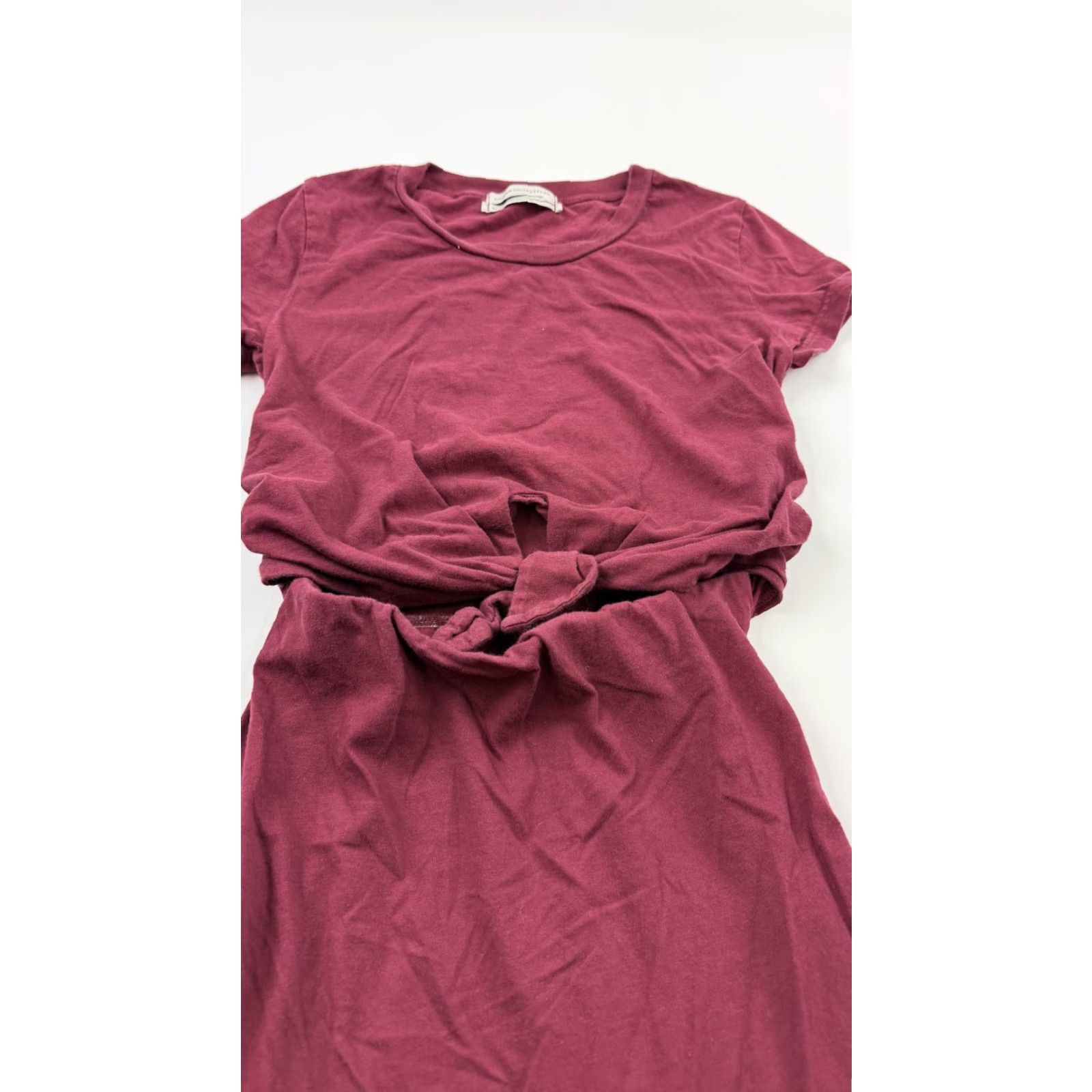 Urban Outfitters Urban Outfitters Dress Womens XS Burgundy Tie Front T-Shirt Short Sleeve Cotton Size XS / US 0-2 / IT 36-38 - 2 Thumbnail