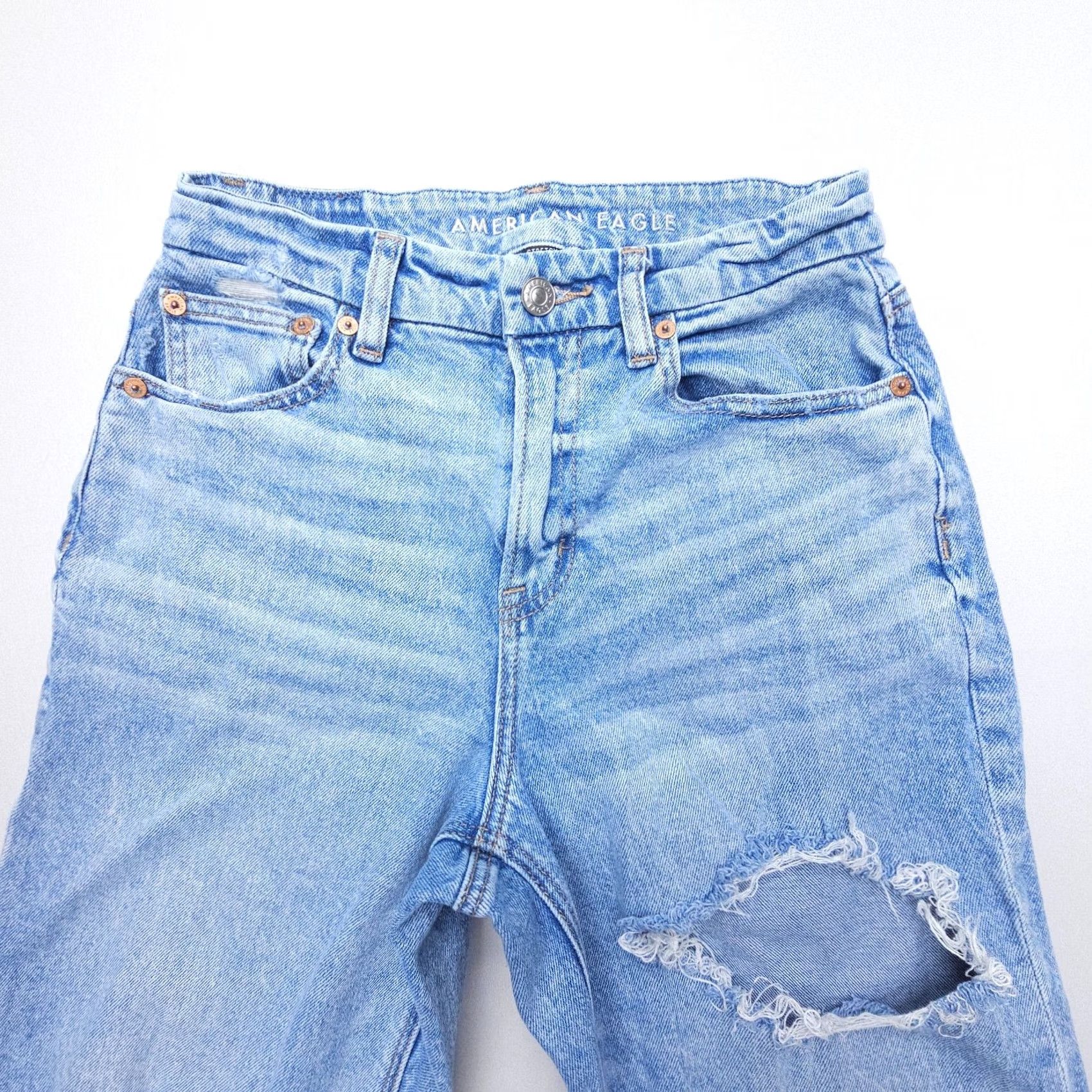 American Eagle Outfitters American Eagle Outfitters Jeans Womens 2 Light Wash Distressed Straight 90s Bohemian Festival Vintage No Size 26" / US 2 / IT 38 - 4 Thumbnail