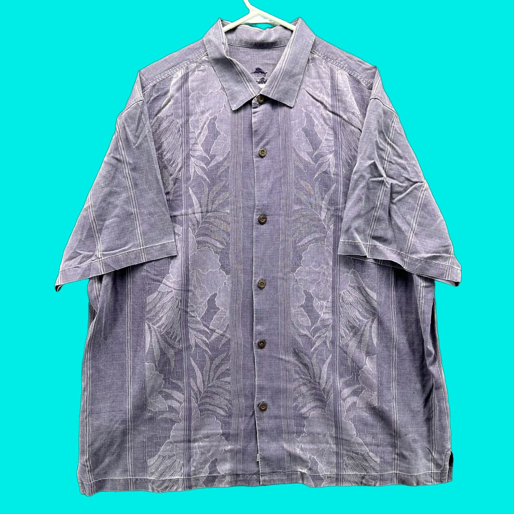 Tommy Bahama Tommy Bahama Shirt Mens 2XL Purple Silk Hawaiian Short Sleeve Button Front Vent Embroidered Liquid Relaxed Fit Casual Travel Size US XXL / EU 58 / 5 - 1 Thumbnail