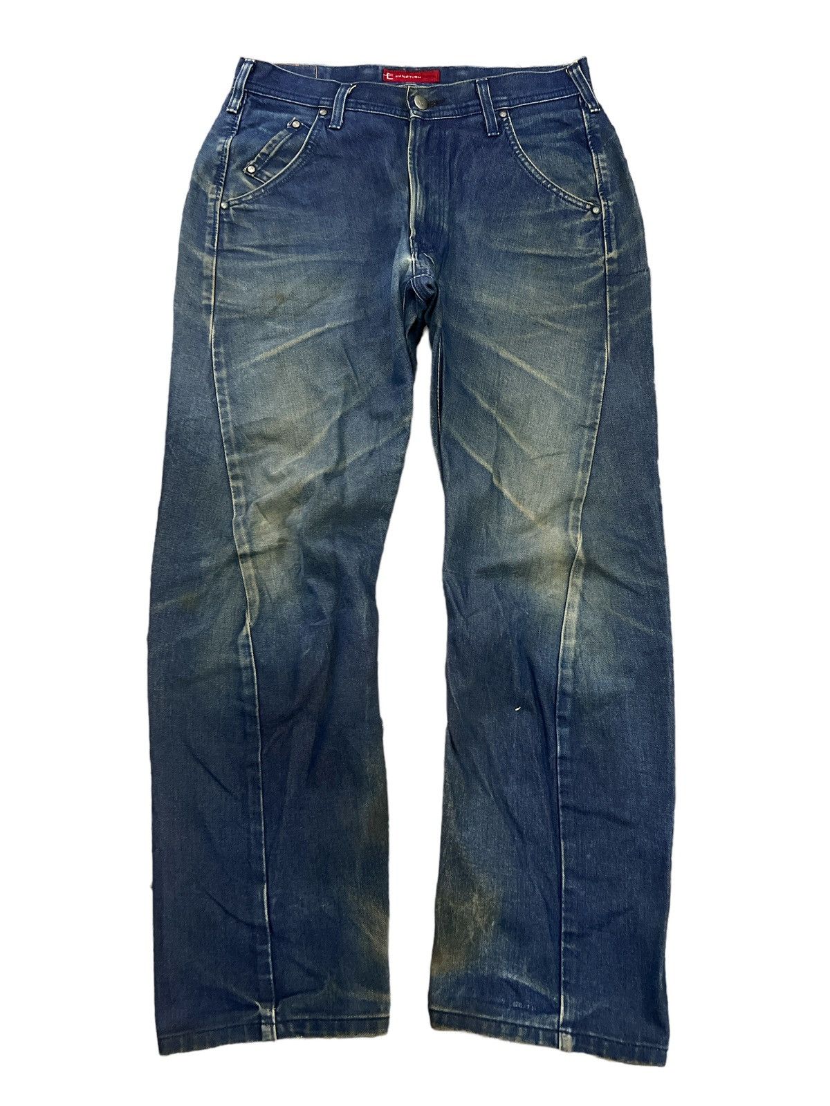 HOT🔥EDWIN E FUNCTION BLUE DISTRESSED DENIM PANT