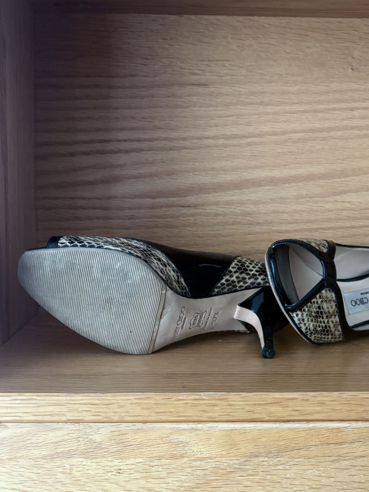 Jimmy Choo Jimmy Choo Opentoe Snakeskin Pumps Size US 7.5 / IT 37.5 - 4 Thumbnail