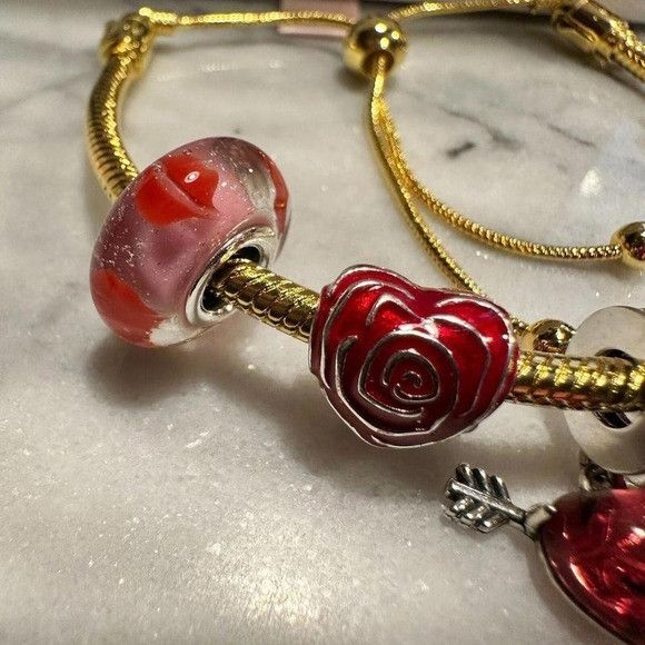 pandora Pandora Genuine Silver SLIDER Chain Bracelet, Love Heart Kis Size ONE SIZE - 5 Thumbnail