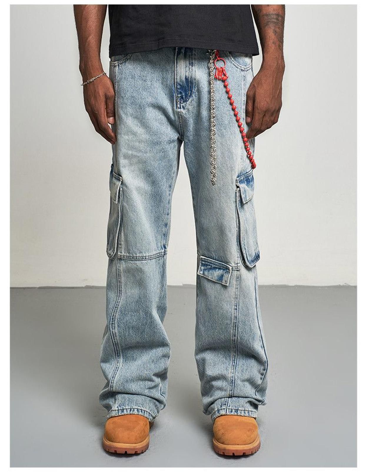 Japanese Brand Blue Washed Cargo Flared Denim Jeans Size US 32 / EU 48 - 2 Thumbnail