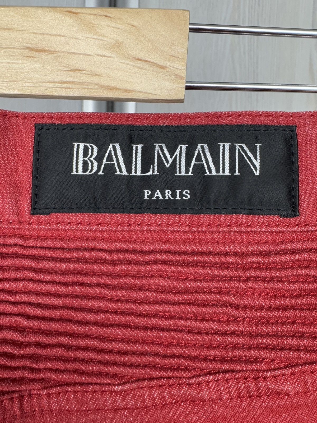 Balmain Balmain 15SS Men's Side Stripe Stretch Biker Red Denim Jeans Size US 29 - 7 Thumbnail