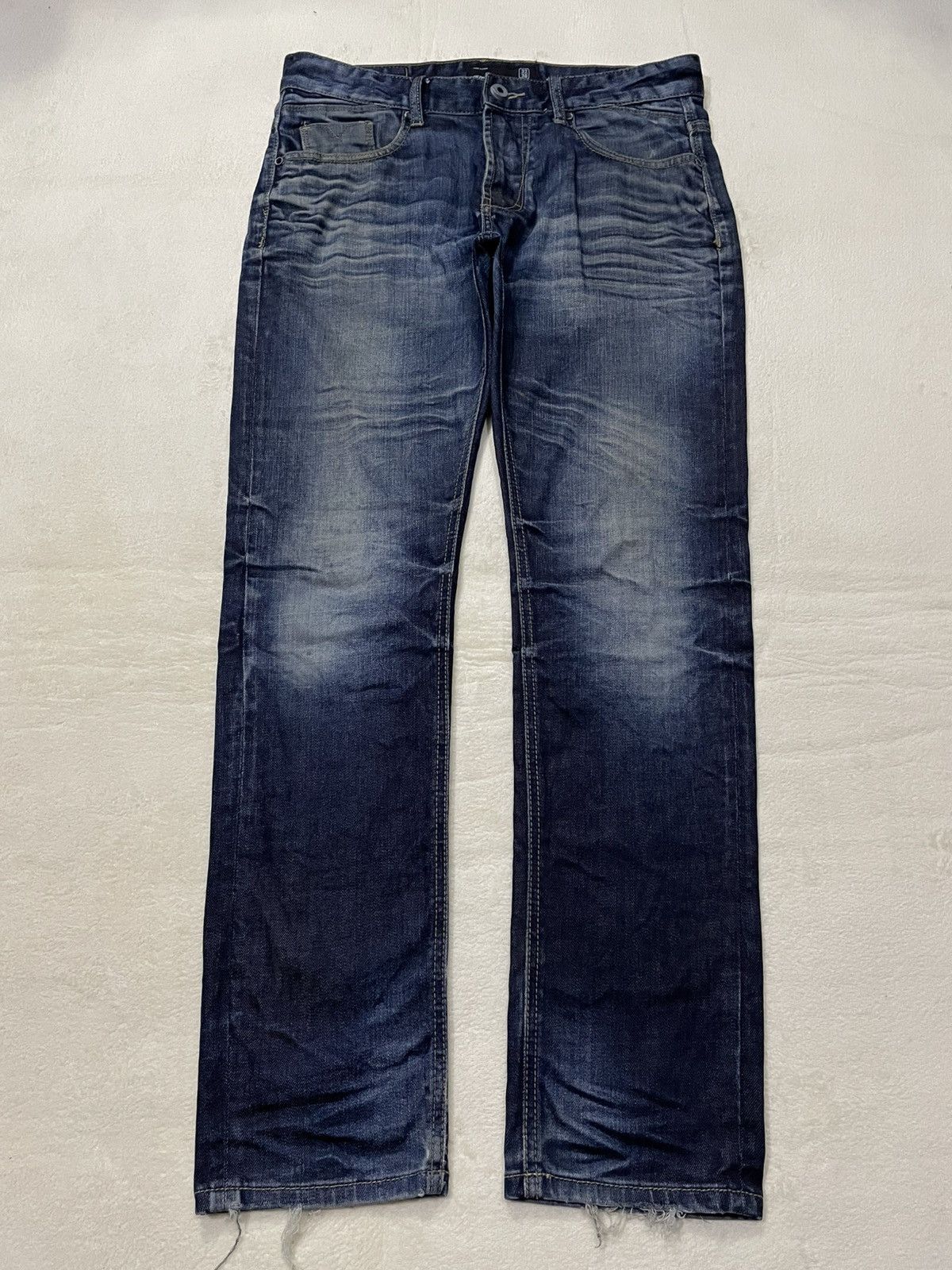 Japanese Brand Vintage SMOG Straight Cut Faded Dark Blue Jeans Size US 34 / EU 50 - 2 Thumbnail