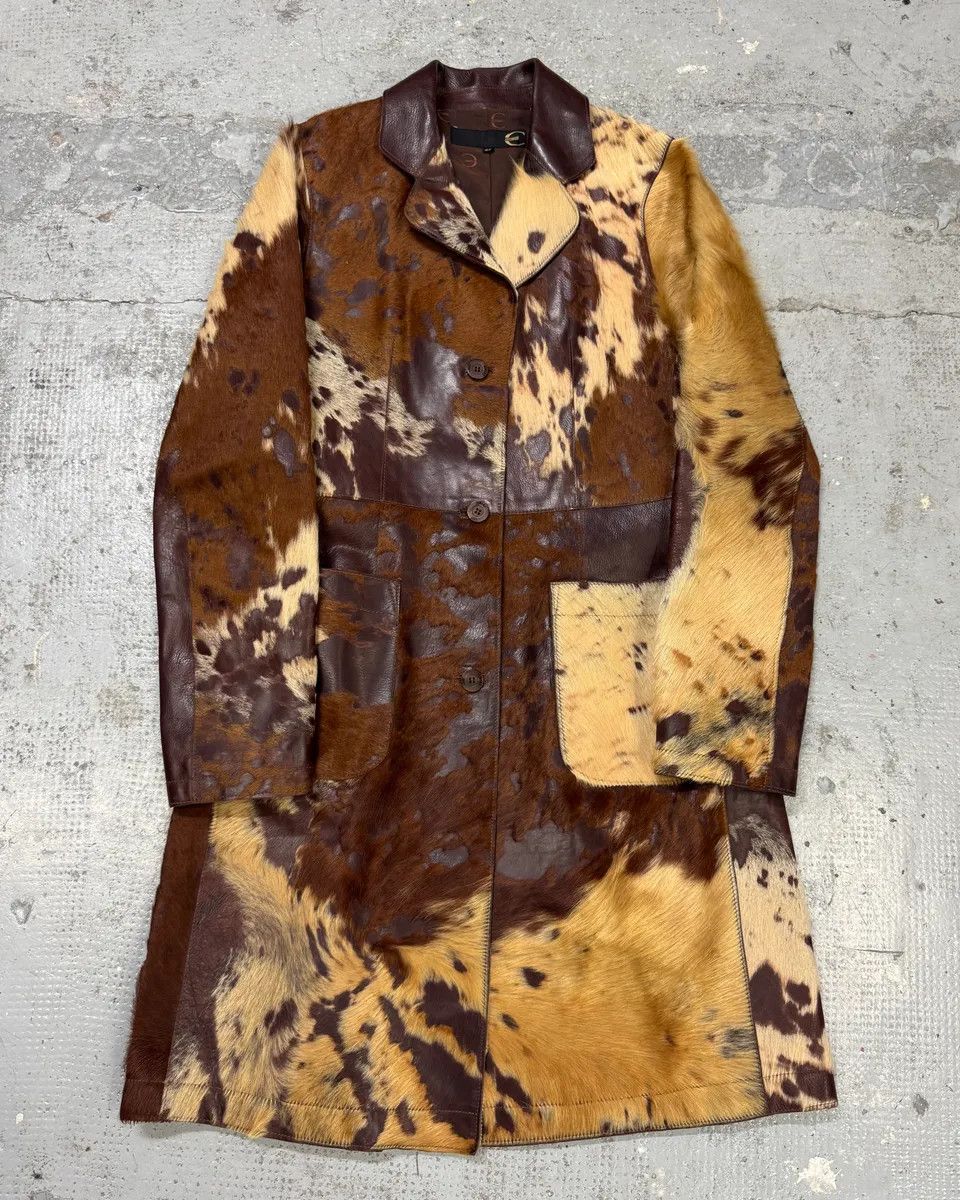 Designer × Just Cavalli × Vintage AW2004 Cavalli Cowhide Pony Hair Trench Brown Leather Jacket Size M / US 6-8 / IT 42-44 - 1 Thumbnail
