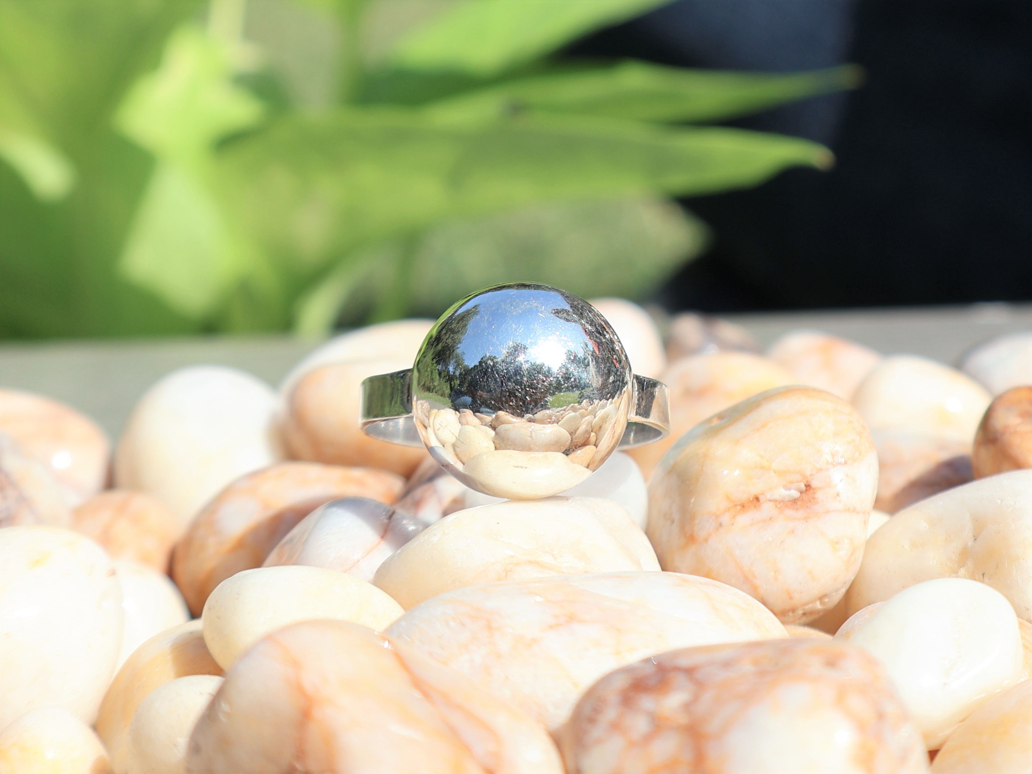 Handmade Half Round Ball Ring, 925 Sterling Silver, Handmade Ring, Size ONE SIZE - 2 Thumbnail
