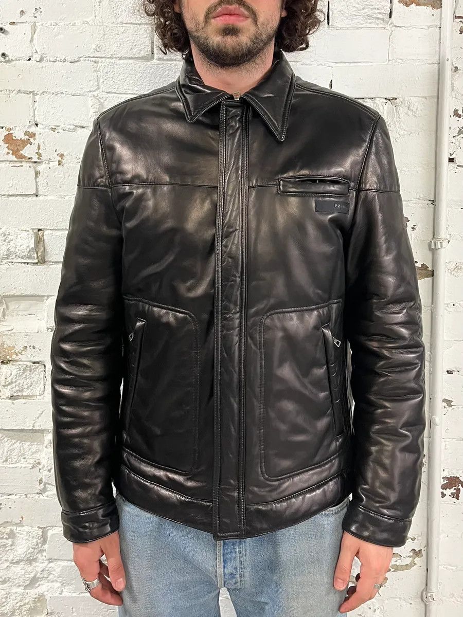 Prada 2000s Prada Brown Leather Bomber Jacket Size US M / EU 48-50 / 2 - 2 Thumbnail