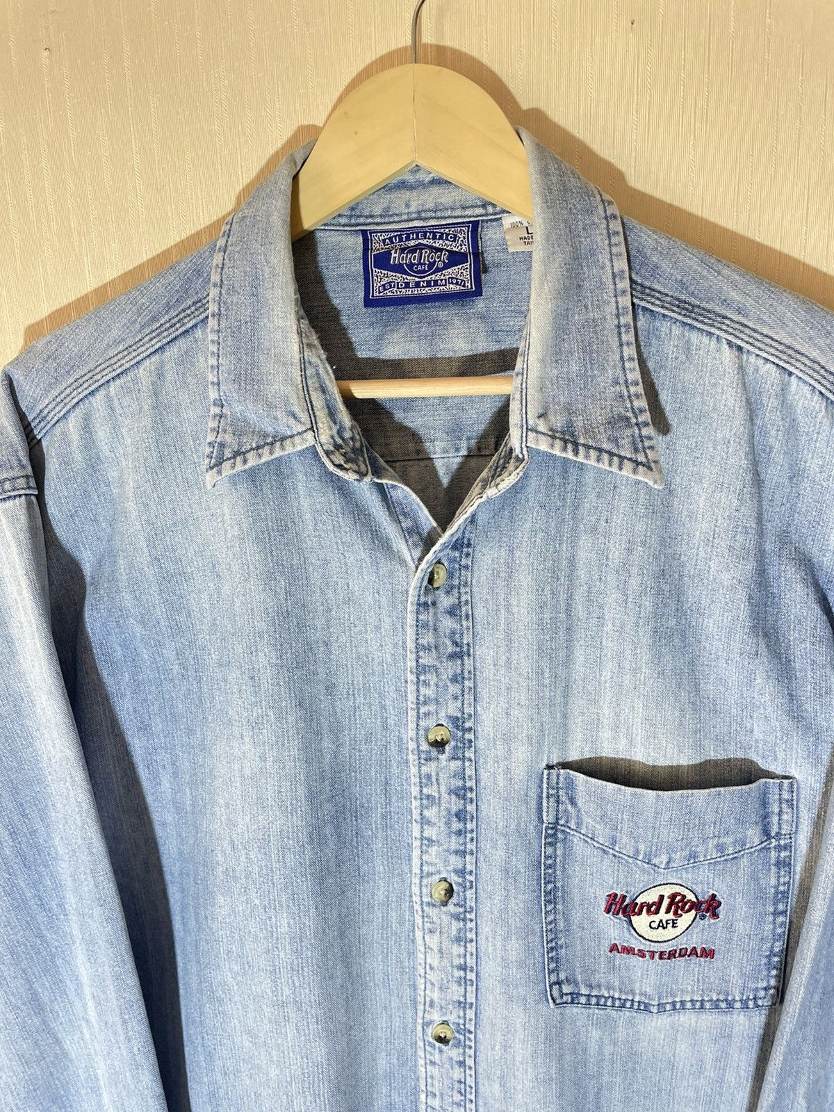 Hard Rock Cafe × Vintage Hard Rock Amsterdam vintage denim overshirt 90s Size US L / EU 52-54 / 3 - 3 Thumbnail