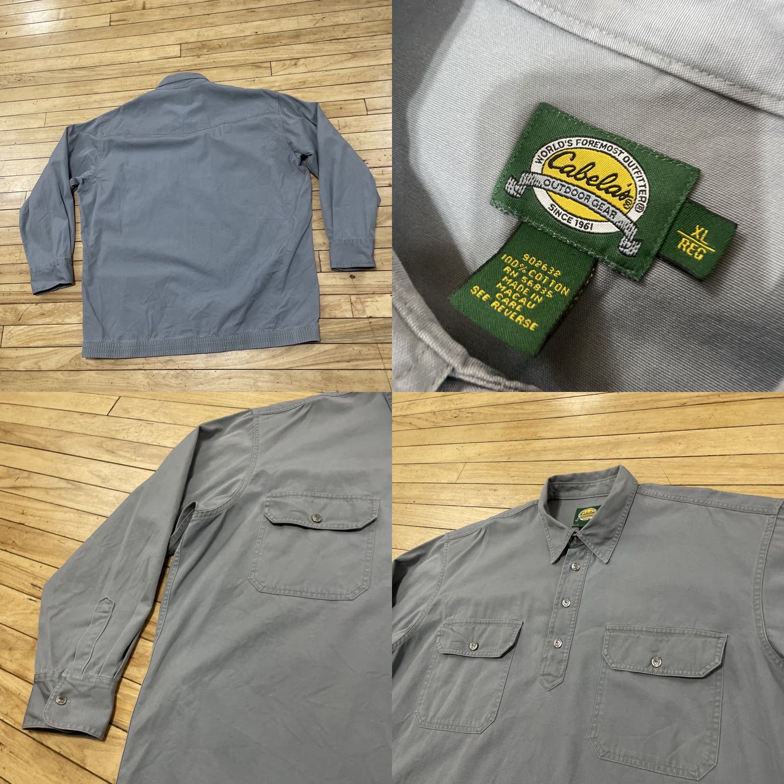 Vintage VINTAGE Cabela's Button-Up Shirt Men XL Regular Gray Twill Quarter Button Hunting Shirt Size US XL / EU 56 / 4 - 9 Thumbnail