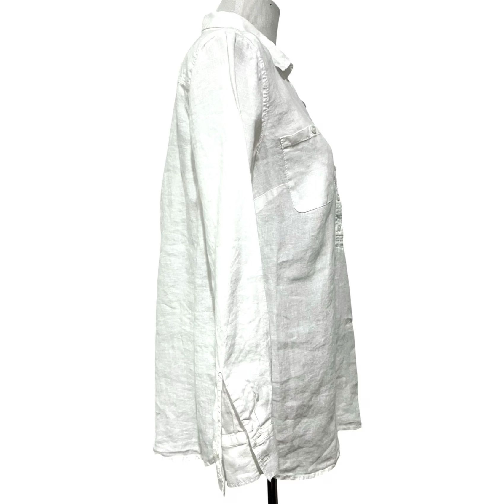 Talbots VINTAGE Talbots Women’s Linen Camp Shirt White Popover Pockets Long Sleeve European Sz L Size L / US 10 / IT 46 - 6 Thumbnail