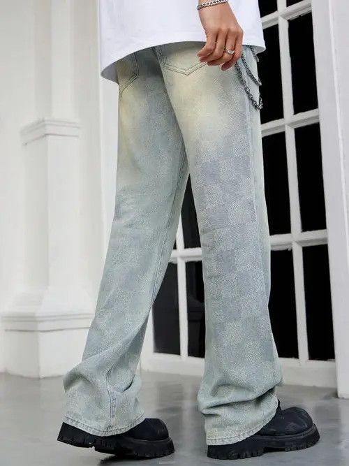 Jean washed VINTAGE 90s flare jeans pants Size US 34 / EU 50 - 2 Thumbnail
