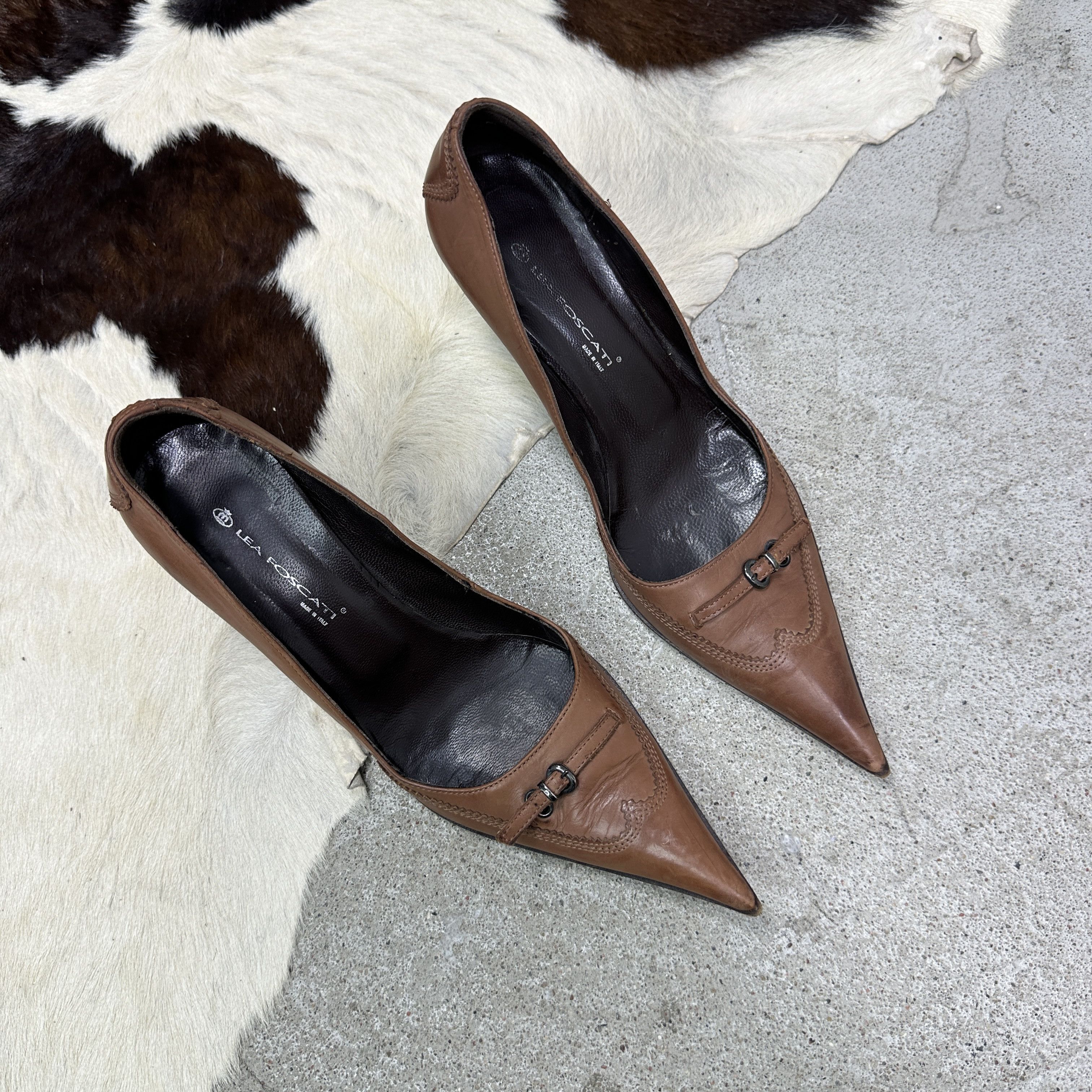 Vintage Vintage Avant Garde Leather Pointy Heels Made in Italy 00s Size US 10 / IT 40 - 3 Thumbnail