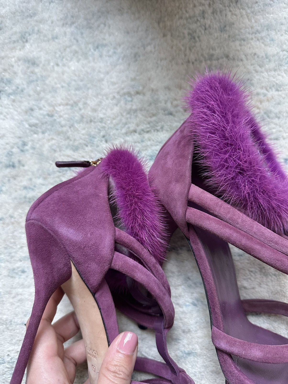 Gucci Gucci Camilla T Strap Suede Heels Sandals Mink Fur Cuff Size US 7 / IT 37 - 10 Thumbnail