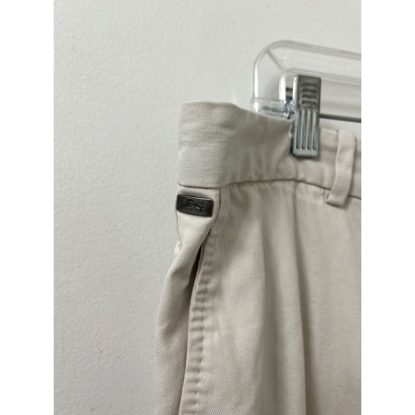 Tommy Bahama Tommy Bahama Pants Mens 38x31 Beige Silk Chino Herringbone Flat Front Logo Zipper Button Trousers Size US 38 / EU 54 - 4 Thumbnail
