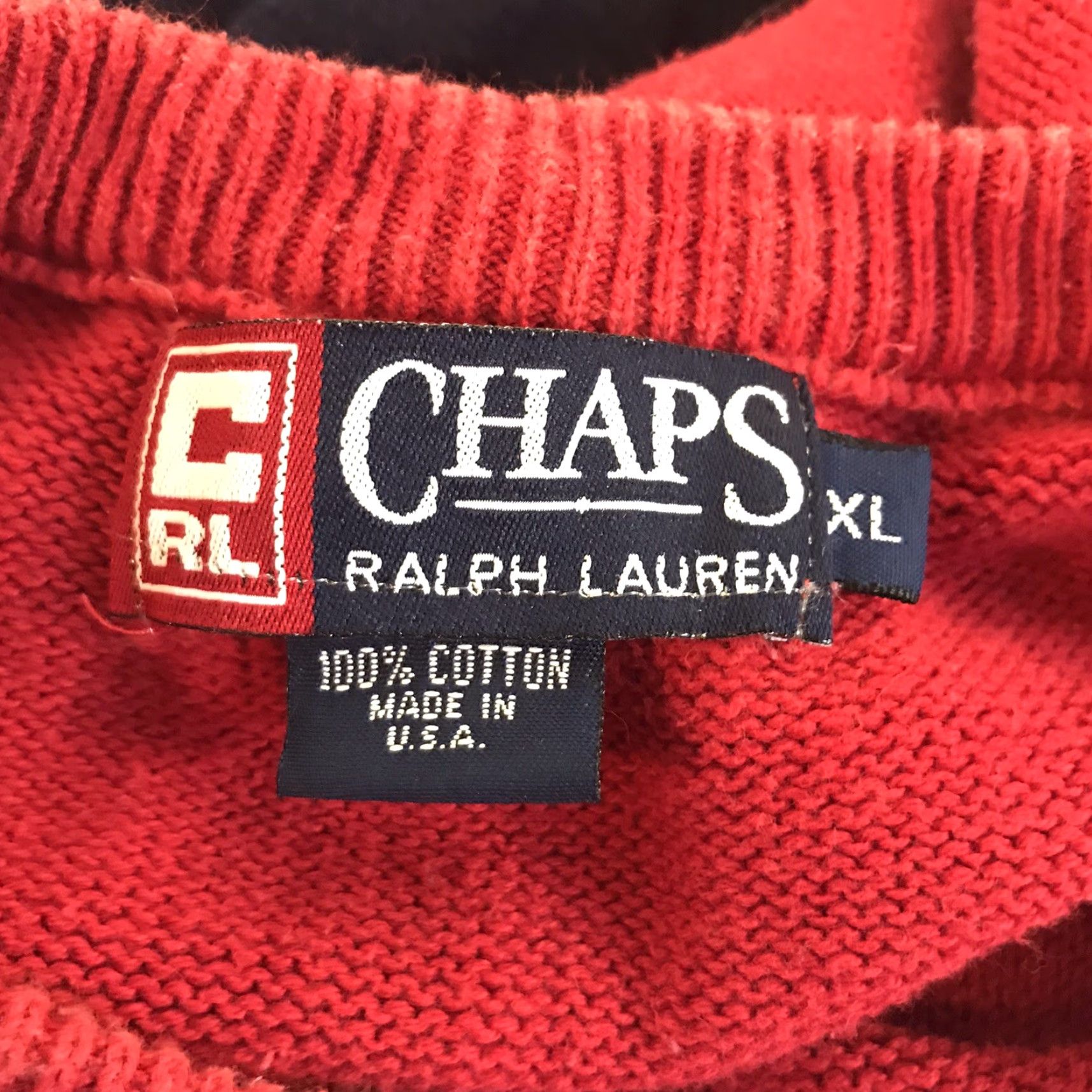 Chaps VINTAGE Ralph Lauren Chaps Mens Sweater Size XL Cotton Red/Navy USA Crew Neck Knit Pullover Fall Winter Size US XL / EU 56 / 4 - 3 Thumbnail