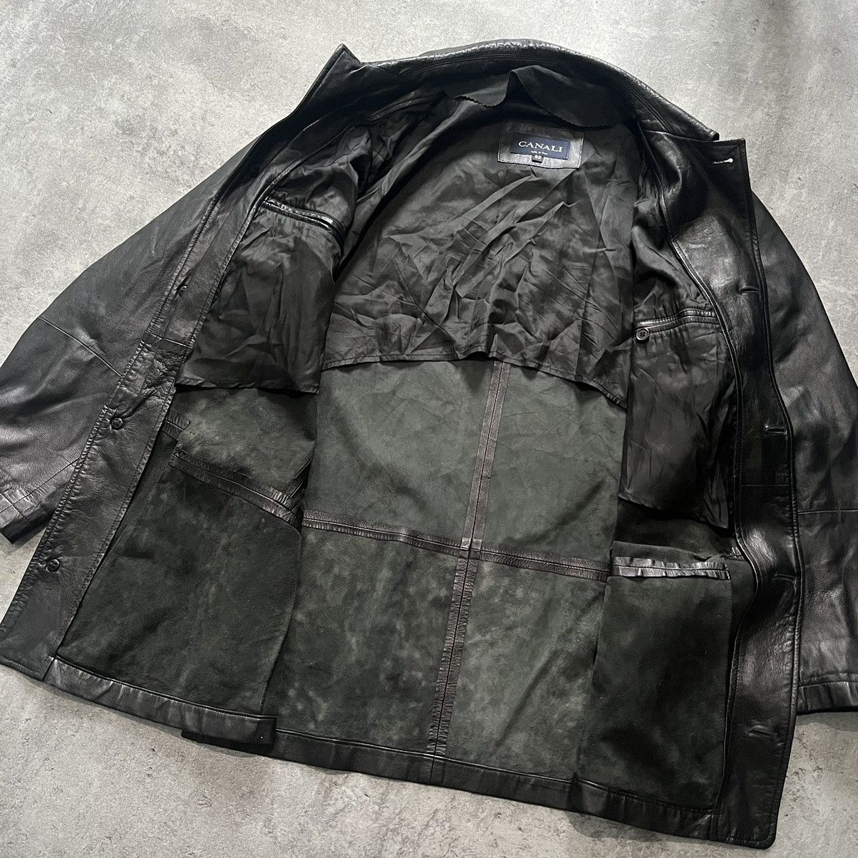 Canali Canali Leather Jackat Black Button Up Size US L / EU 52-54 / 3 - 10 Thumbnail