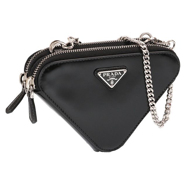 image of Prada Mini Contenitori Brushed Leather Pouch Chain Shoulder Bag Black, Women's