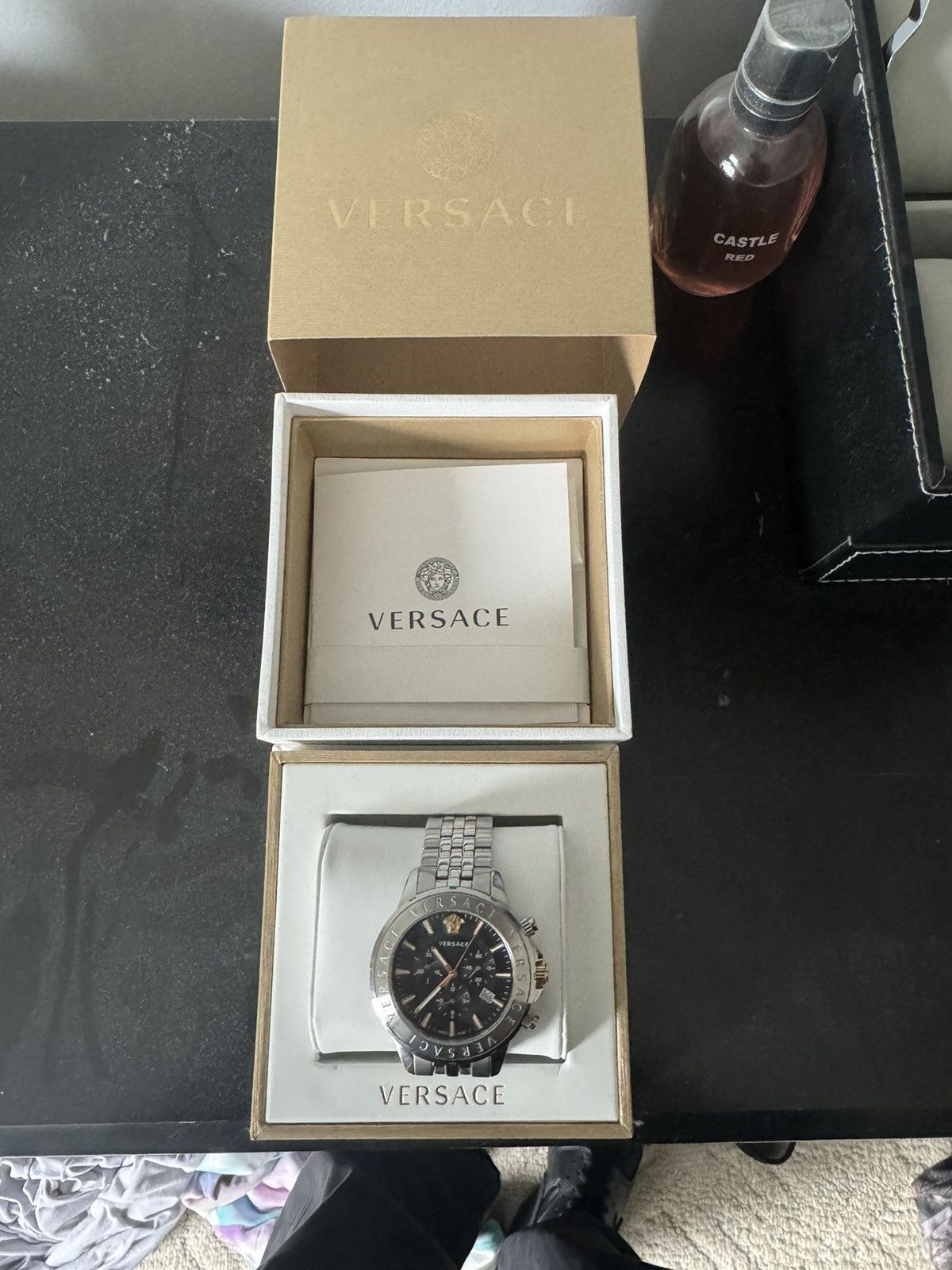 image of Versace Signature Chronograph Black Silver Steel Men's Watch