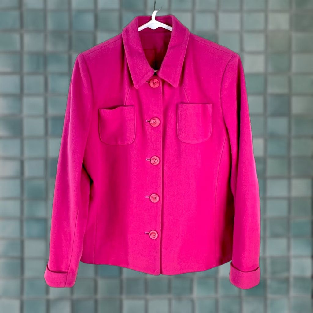 Pinko Womens Pink Wool Blend Jacket, Long Sleeve, Button Front, Spread Collar, Chest Pockets, Size 12, Regular Fit, Classic Pattern, Casual/Formal Size XL / US 12-14 / IT 48-50 - 1 Thumbnail
