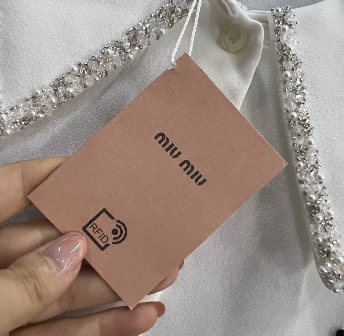 Miu Miu Miu Miu White Collar Rhinestone Logo Shirt J41 Size XS / US 0-2 / IT 36-38 - 4 Thumbnail