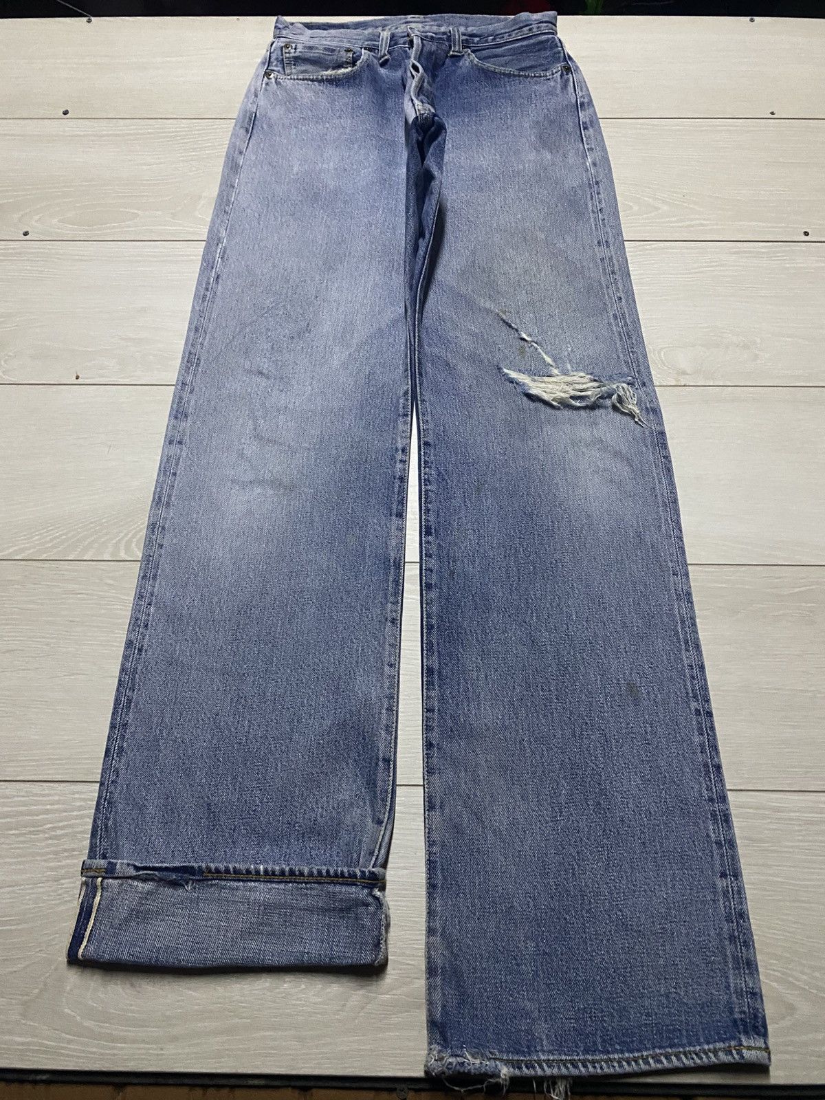 Denime Vintage DENIME 89 Selvedge Light Wash Distressed Baggy Jeans Size US 28 / EU 44 - 1 Thumbnail