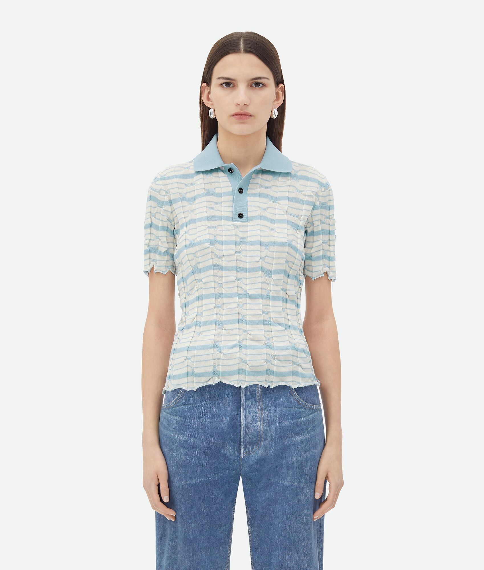 Bottega Veneta o1bcso1str0725 Distorted Stripe Cotton Polo Shirt Size S / US 4 / IT 40 - 1 Thumbnail