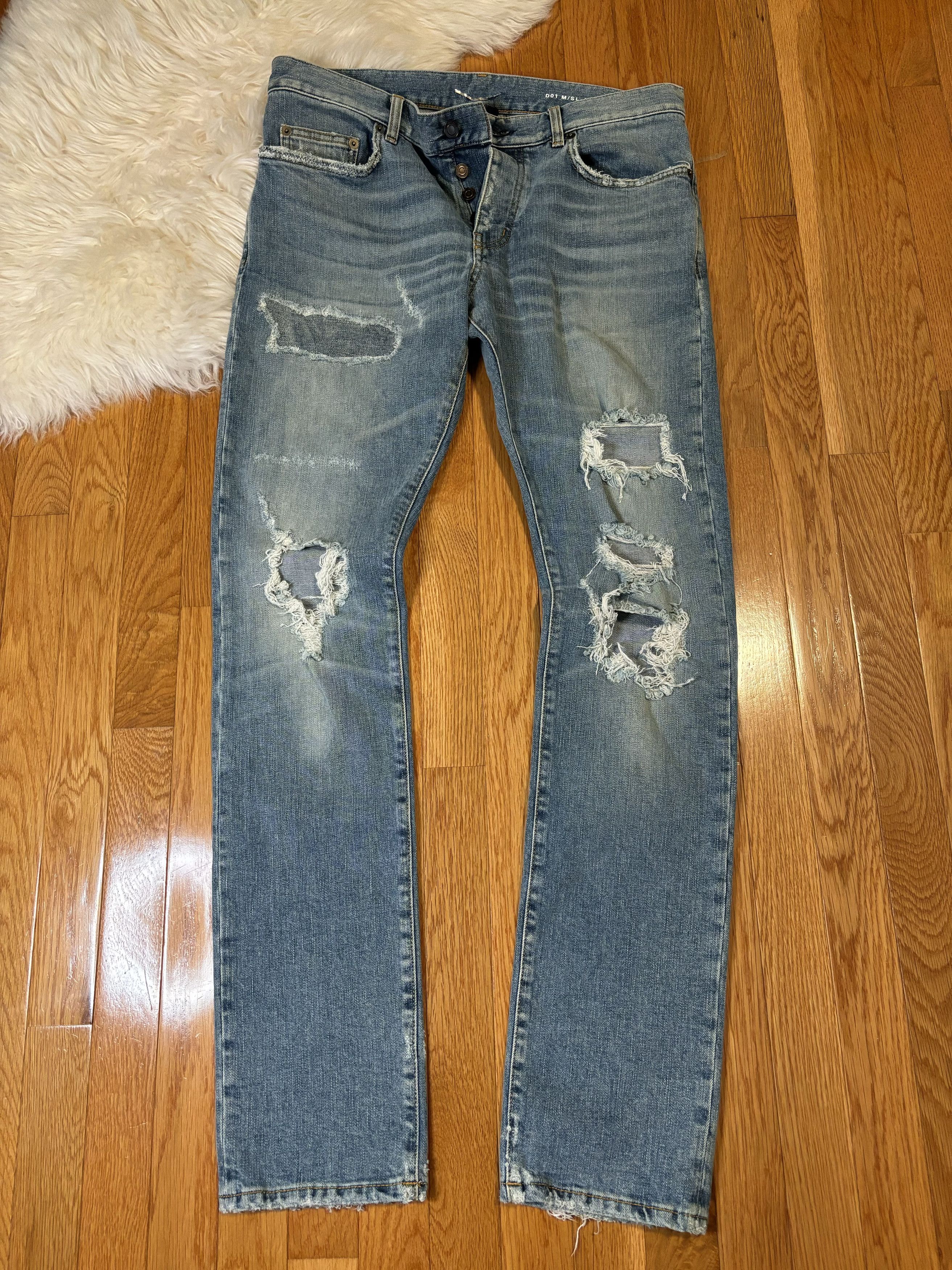 Saint Laurent Paris SS16 "SURF SOUND" BLOWOUT AND PATCHED JEANS HEDI SLIMANE Size US 31 - 1 Thumbnail