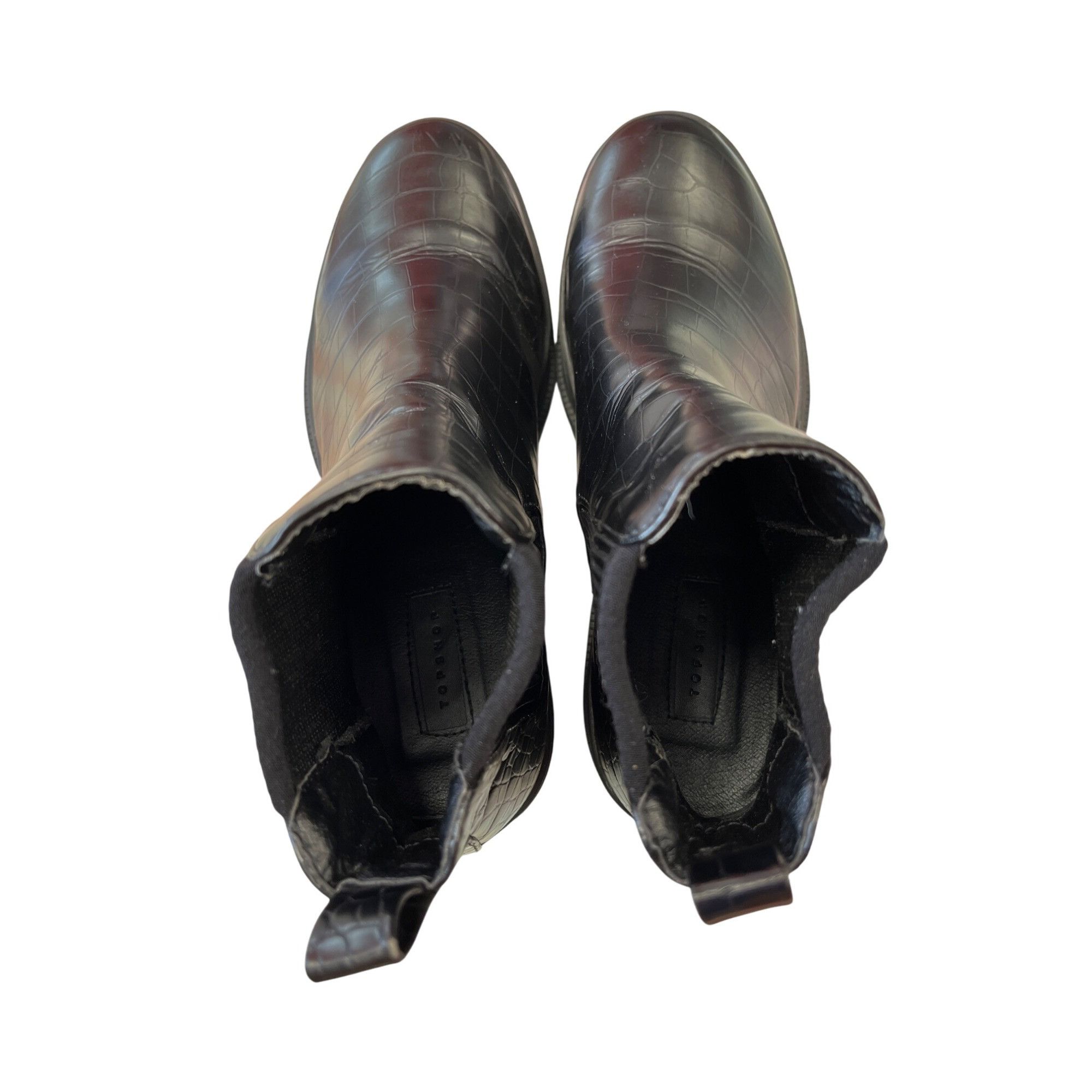 Topshop Topshop Womens Black Croc Embossed Chelsea Boots Sz 7.5 SKU Size US 7.5 / IT 37.5 - 16 Thumbnail