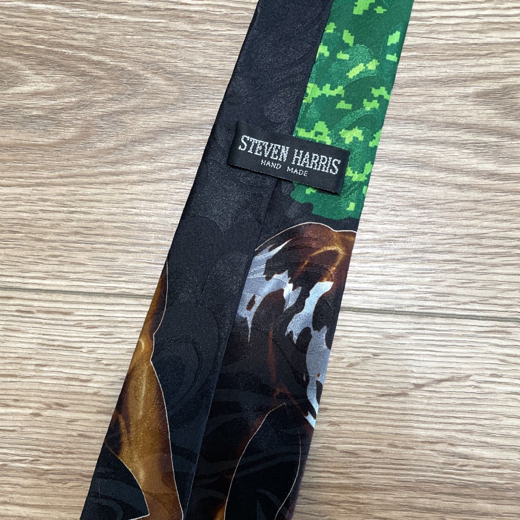 Vintage Steven Harris Men Tie Horse Theme 100% Polyester Black Classic 57"-60" Handmade Size ONE SIZE - 3 Thumbnail
